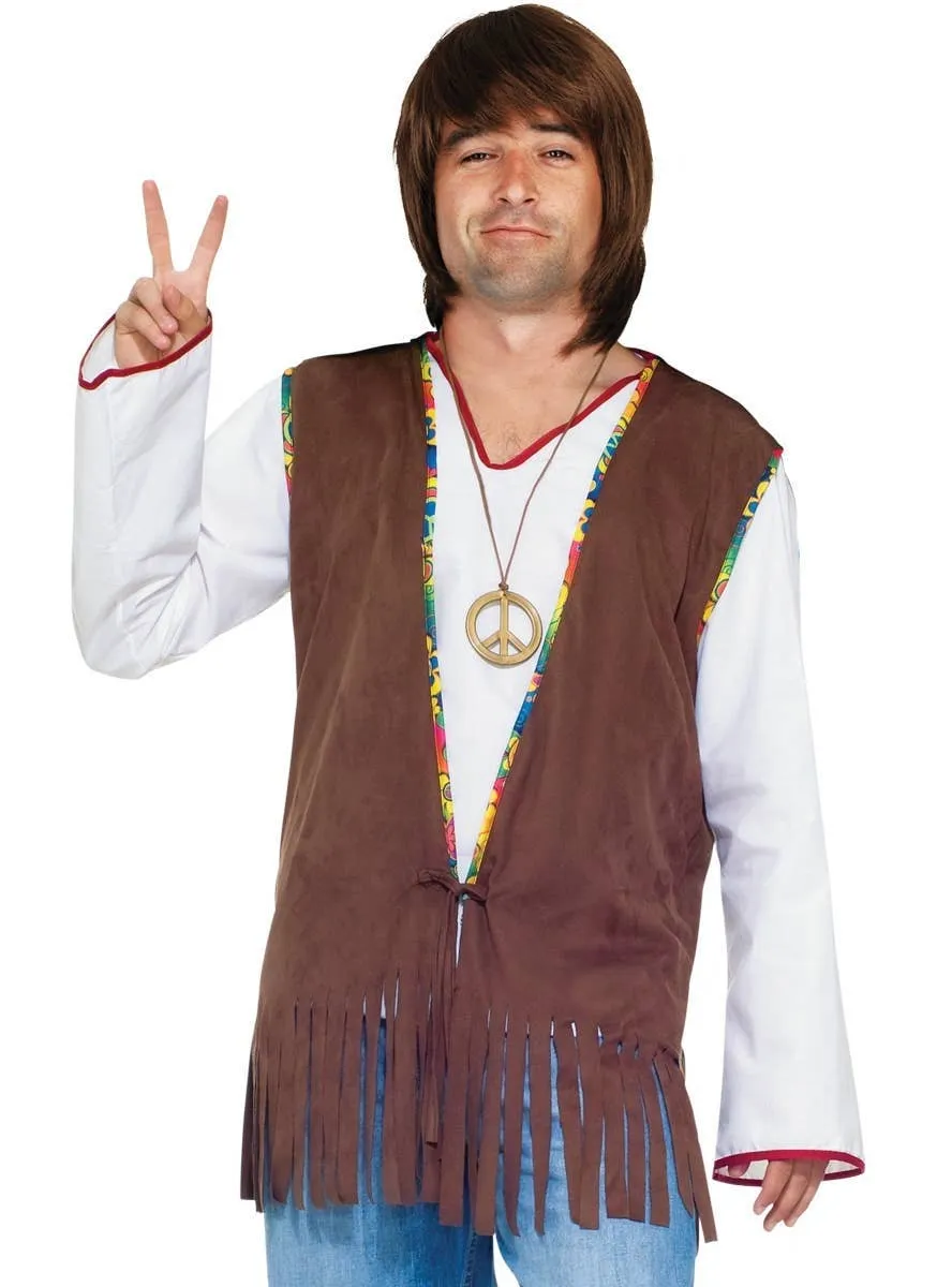 1970s Plus Size Mens Brown Hippie Costume Vest