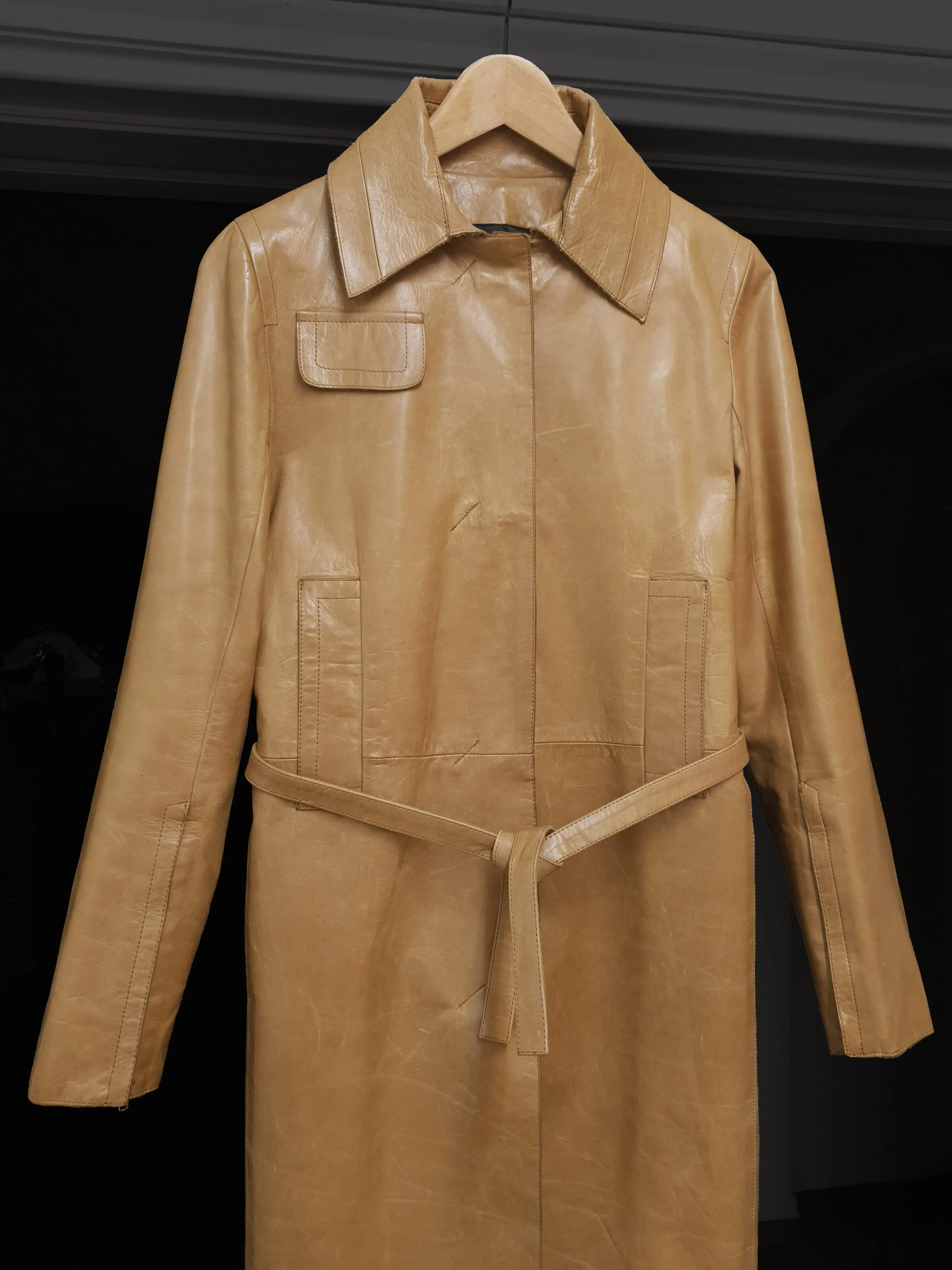 1997 Deconstructed Belted Car Coat in Polished Lamb Leather