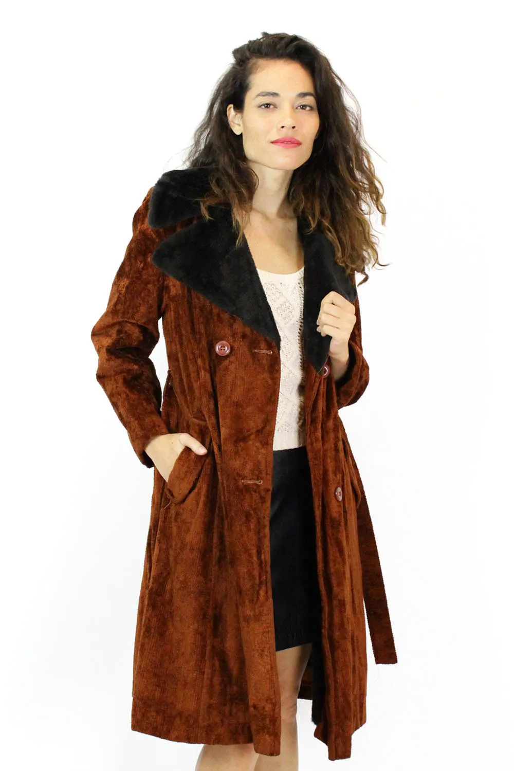 70s Rust Brown Carpet Coat M