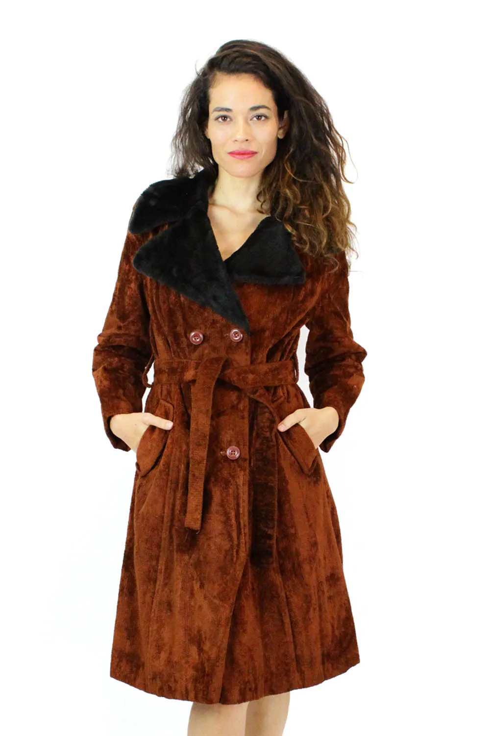 70s Rust Brown Carpet Coat M