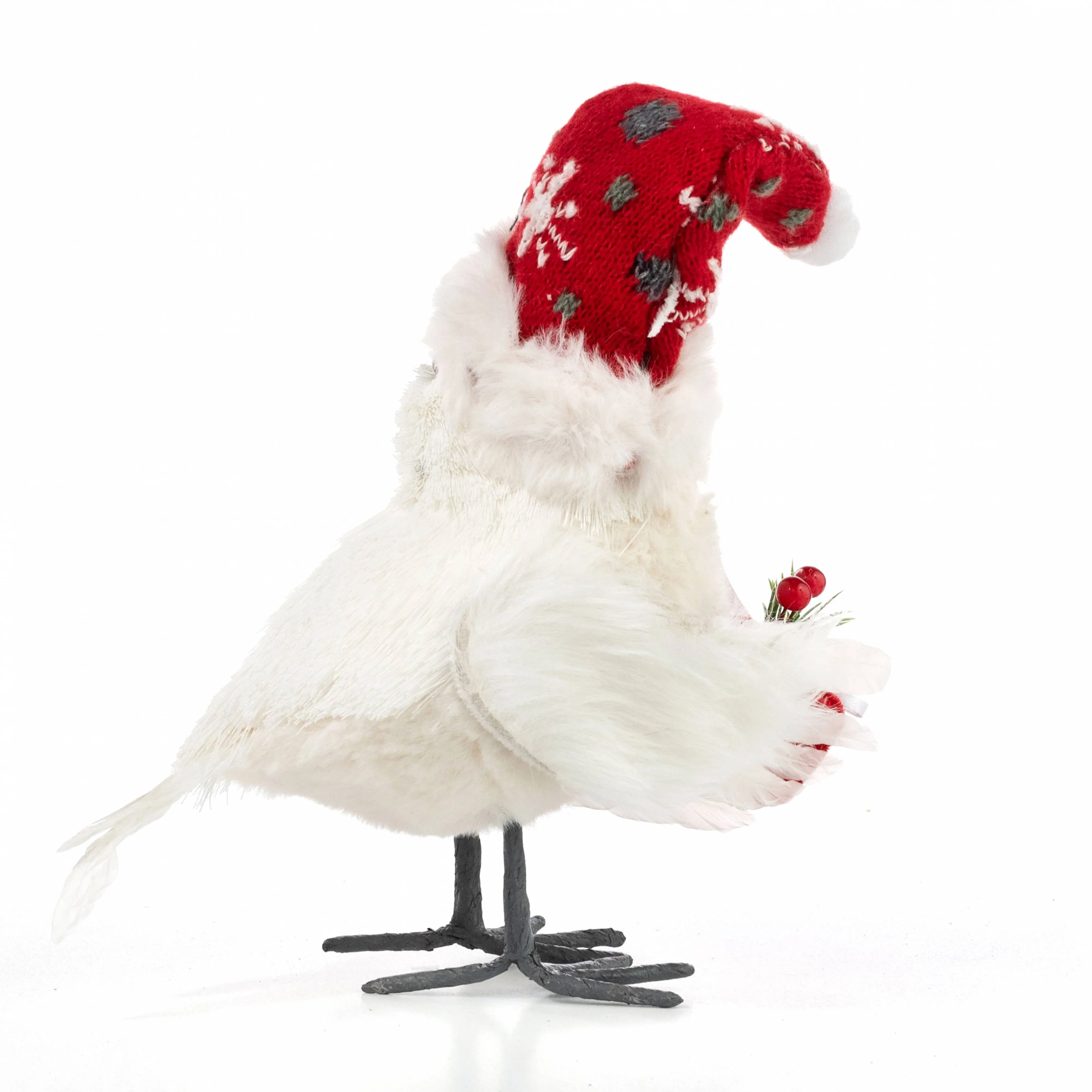 9" Feathered Christmas Bird with Hat & Gift: White