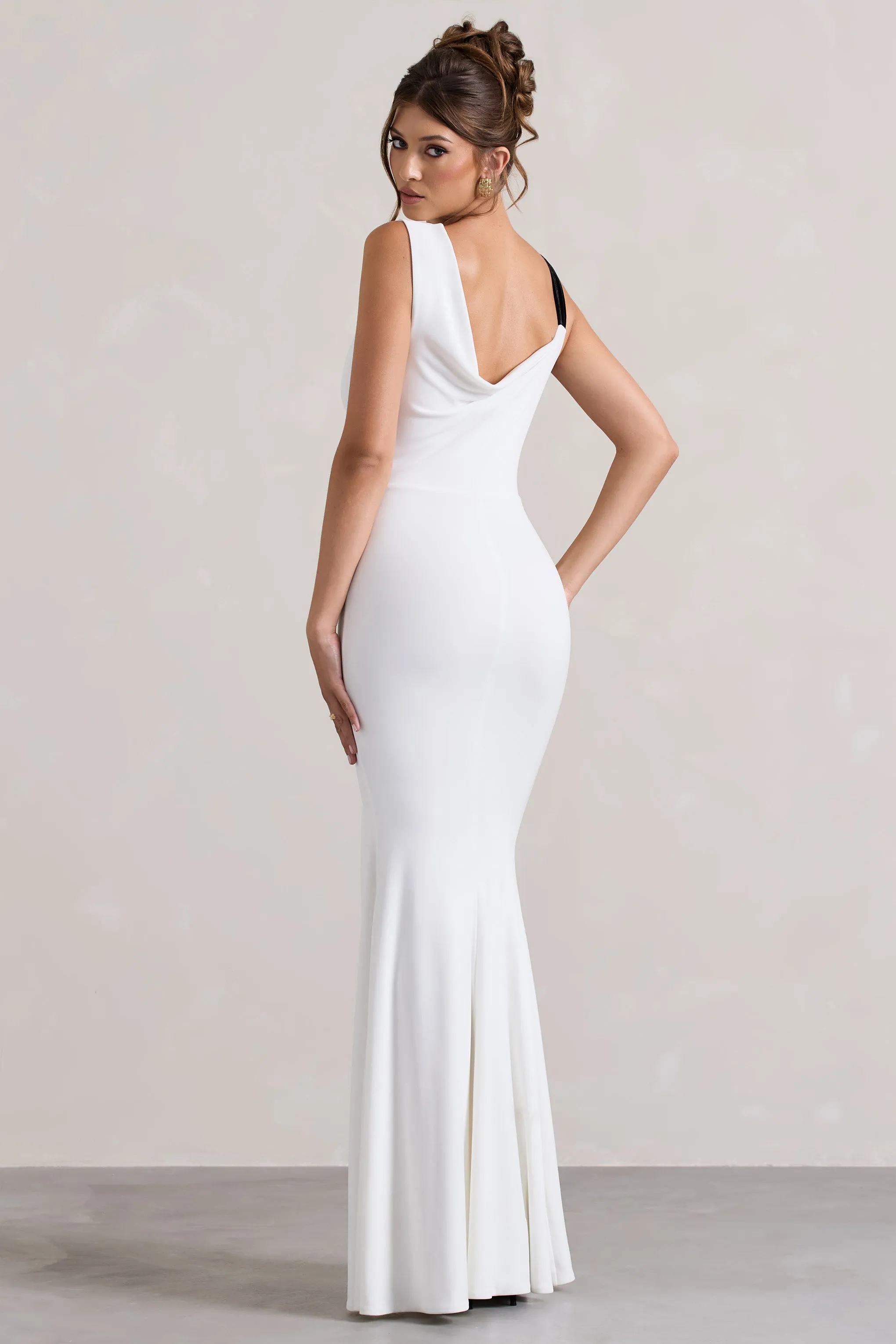 A Catch | White Cowl-Neck Fishtail Split Maxi Dress With Bow