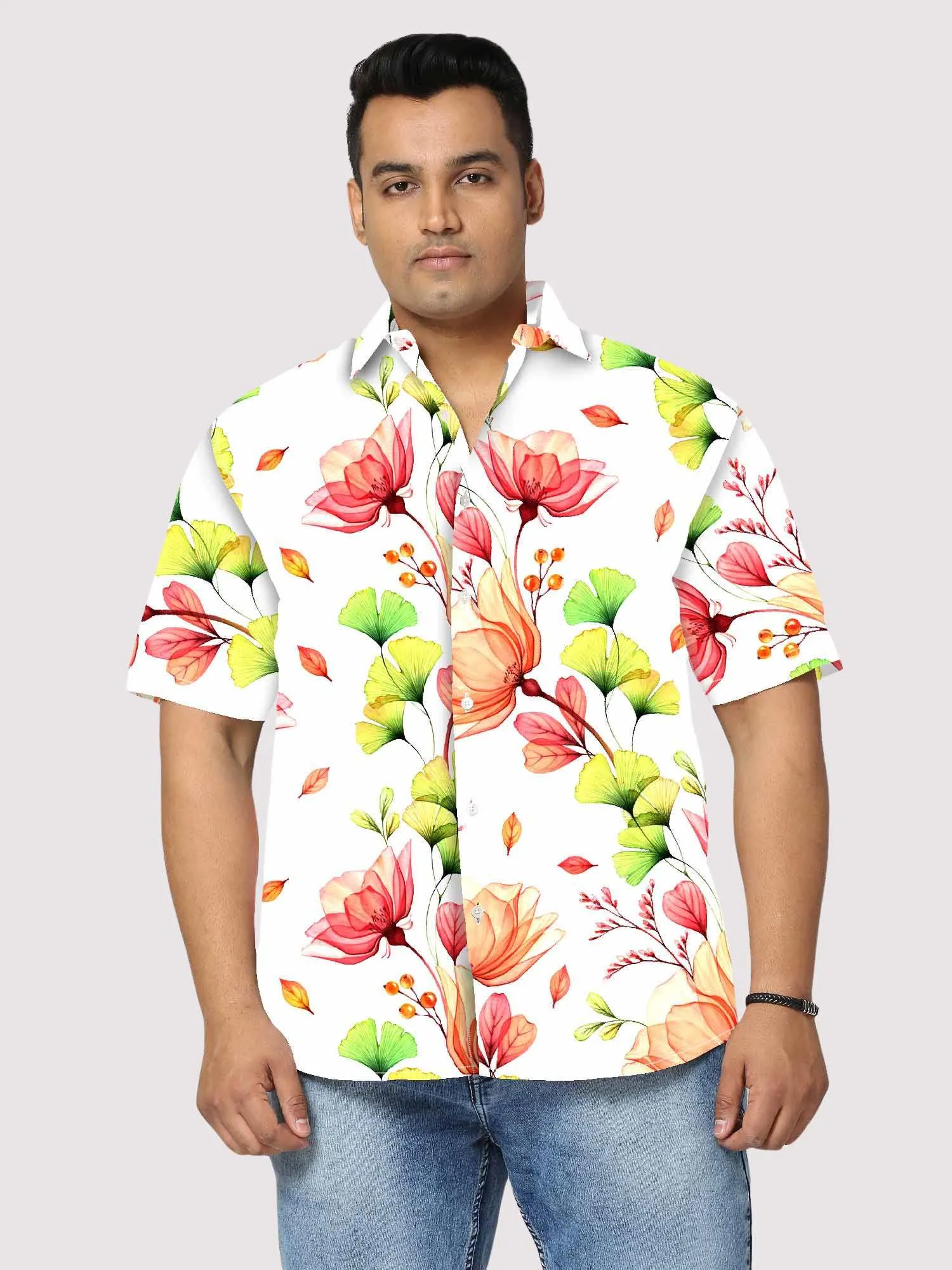 Abstract Pink Roses Digital Printed Half Sleeve Shirt Men's Plus Size