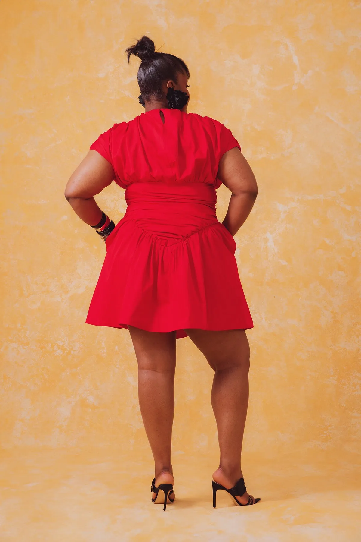 Adesuwa Ruched Cotton Mini Dress - Red