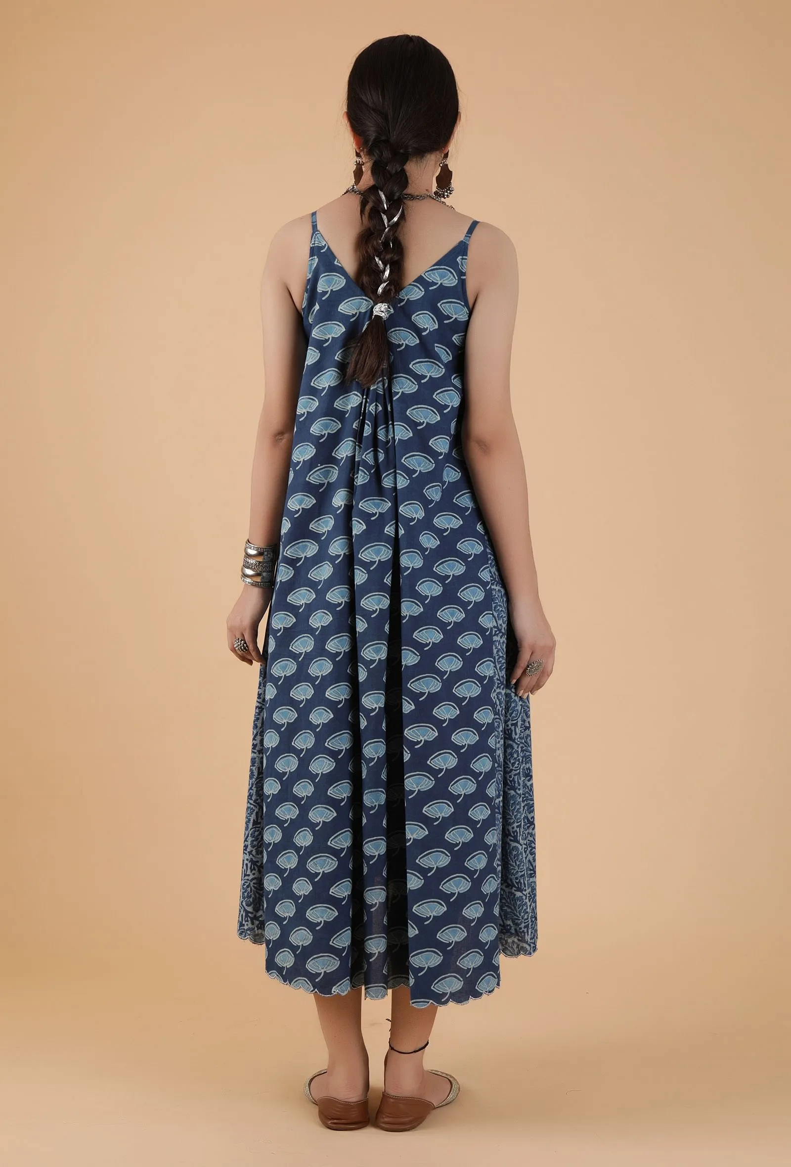 Akshita Indigo Buta Print Side Gather Kurta Dress