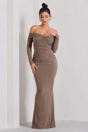 Alex | Mocha Bardot Twist Maxi Dress