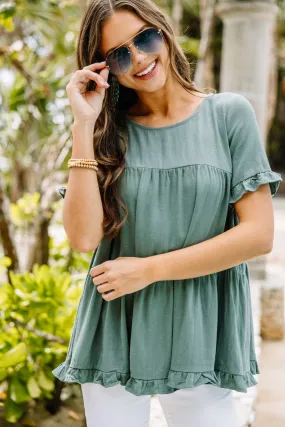 All Eyes On Me Lagoon Green Linen Babydoll Top