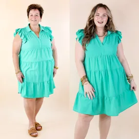 All Of A Sudden Ruffle Cap Sleeve Short Dress in Mint Green