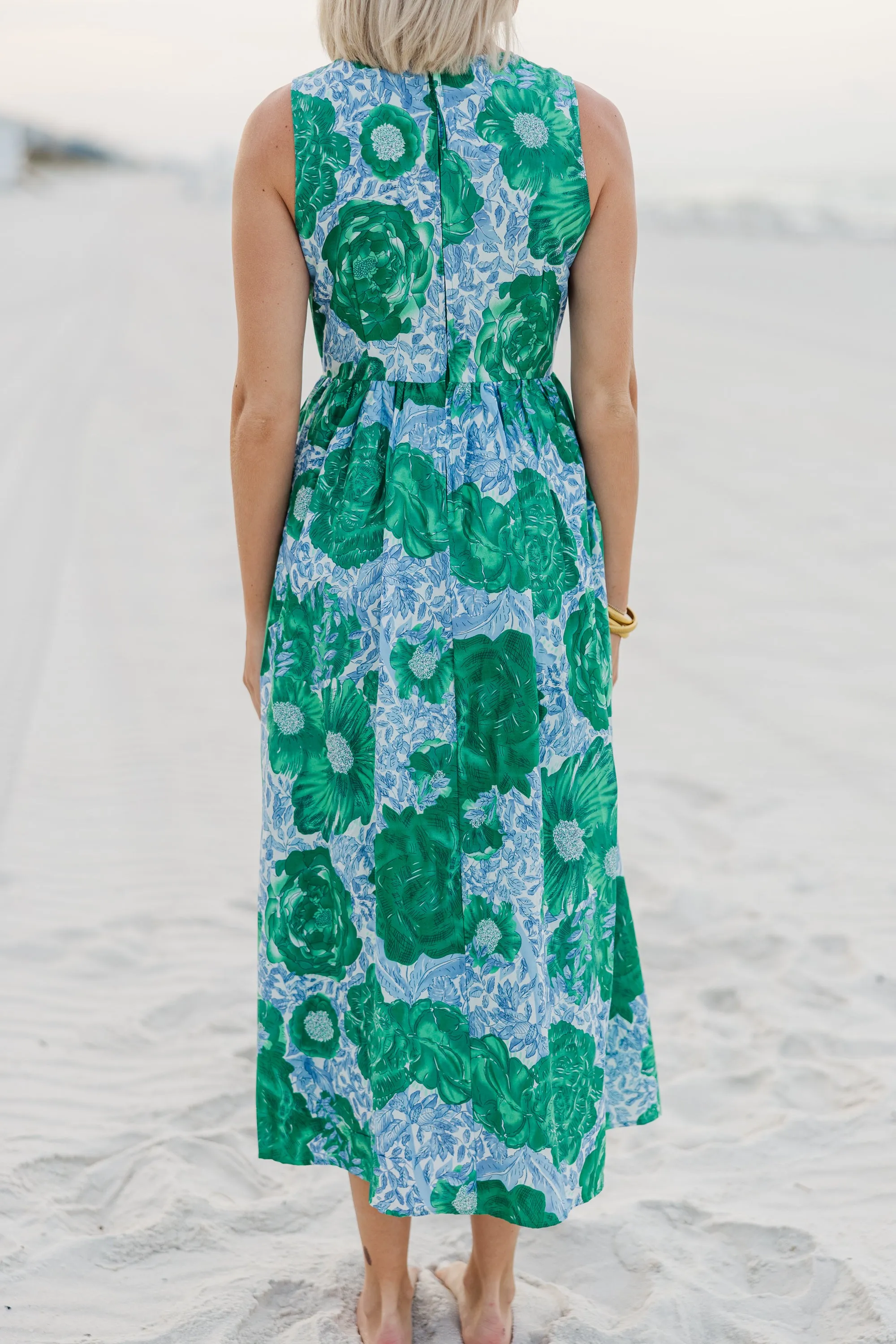 All Together Now Green Floral Midi Dress