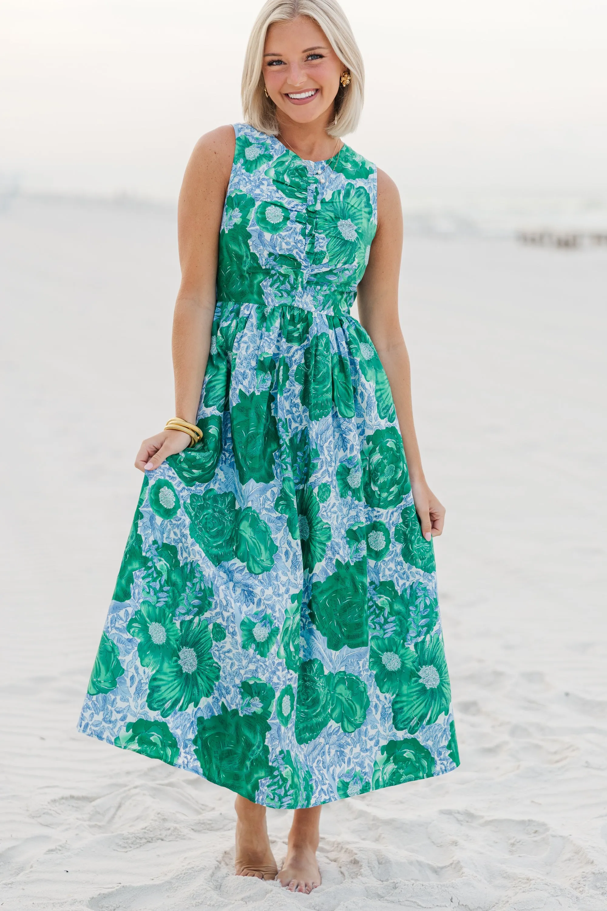 All Together Now Green Floral Midi Dress