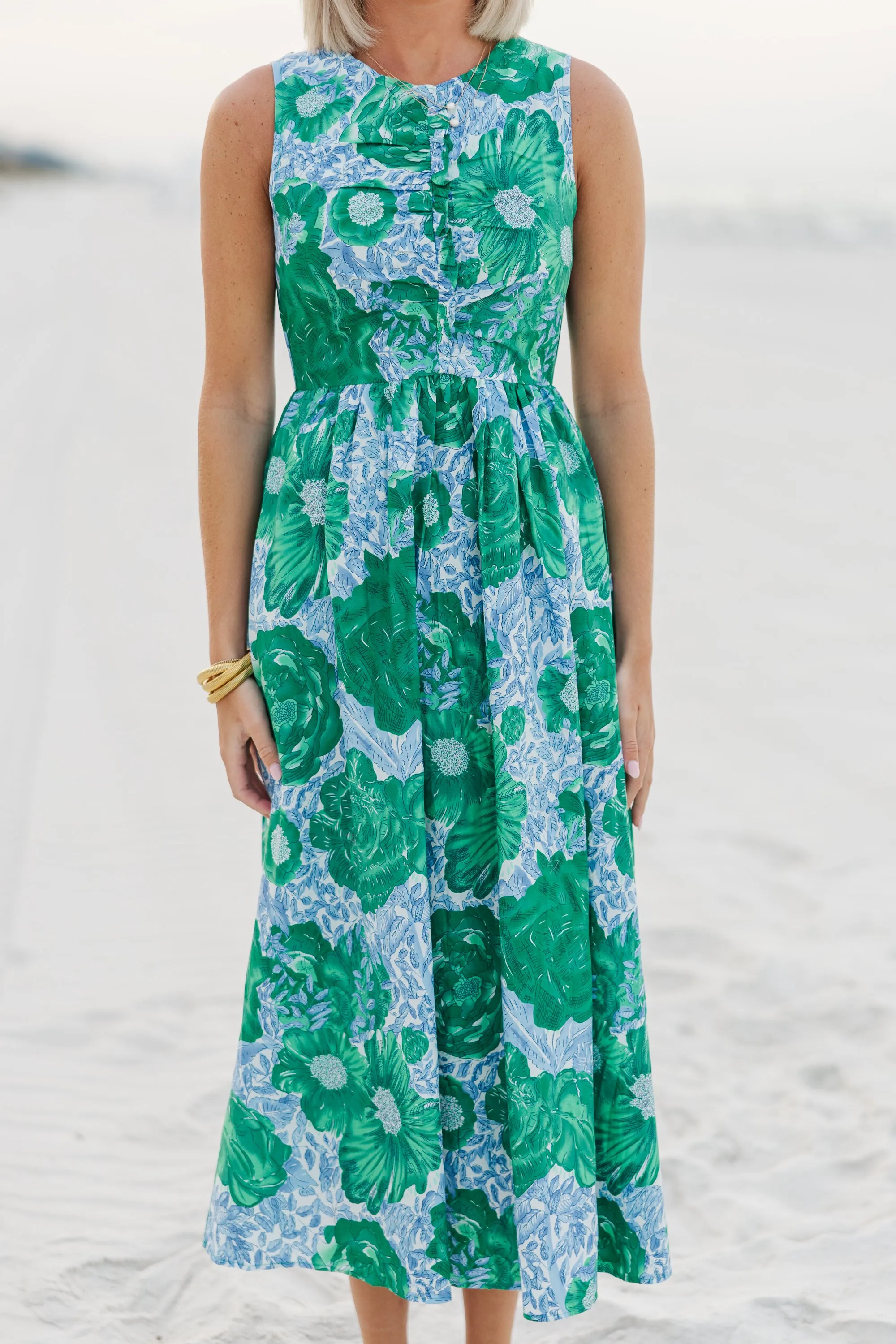 All Together Now Green Floral Midi Dress