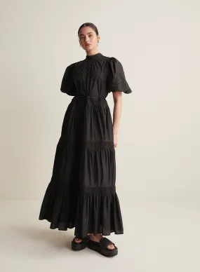 Astrid Silk Cotton Maxi Smock Dress | Black