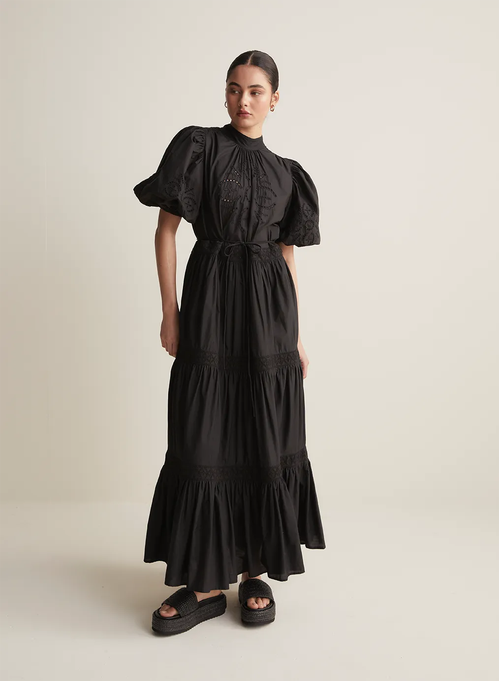 Astrid Silk Cotton Maxi Smock Dress | Black