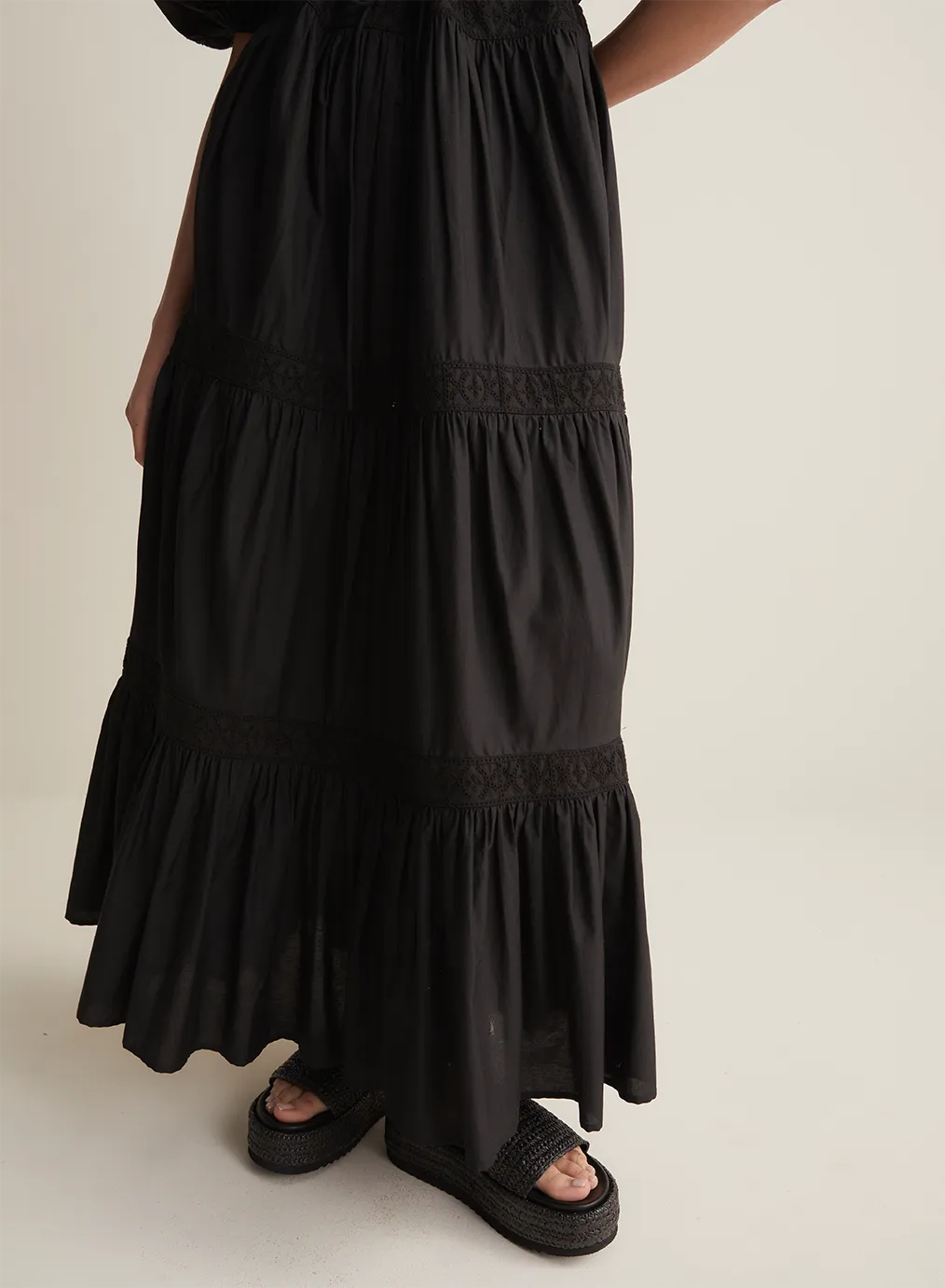 Astrid Silk Cotton Maxi Smock Dress | Black