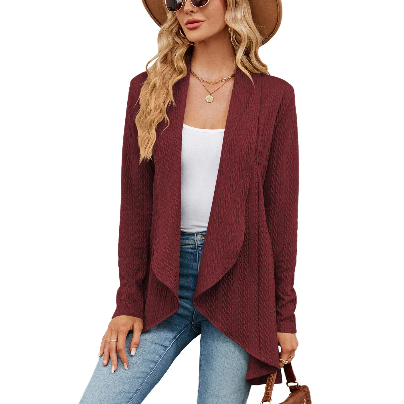 Autumn and Winter New Long sleeved Solid Color Loose Cardigan Top Women's Knitted Coat