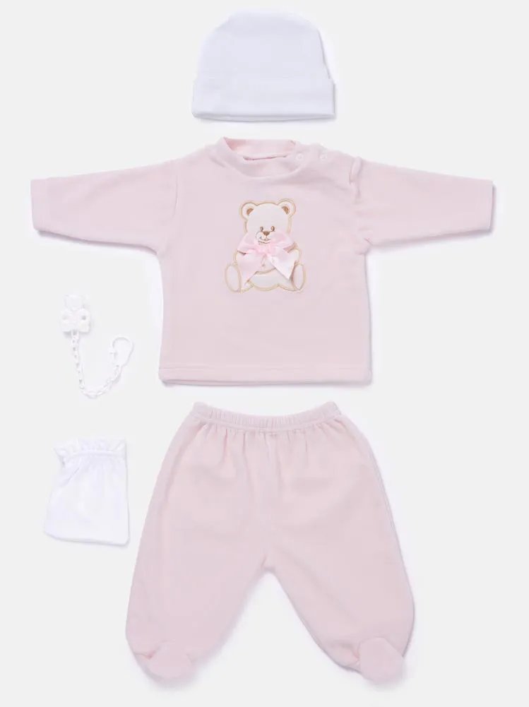 Baby Girl 5-piece Teddy Gift Box Set - Light Baby Pink