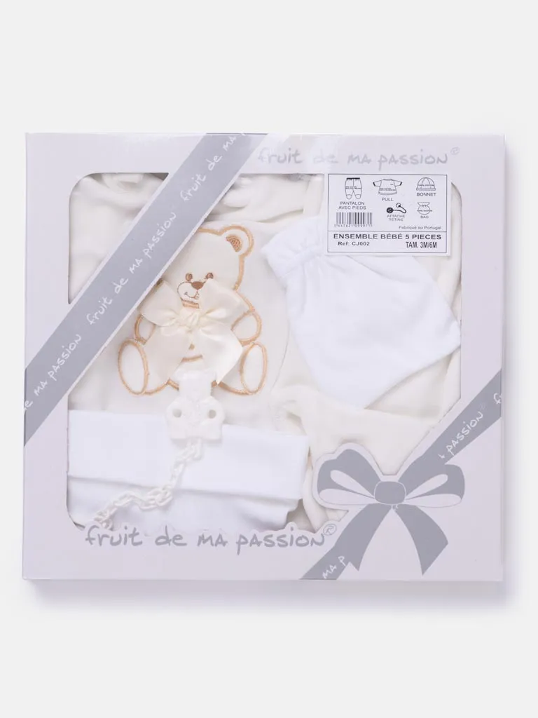 Baby Unisex 5-piece Teddy Gift Box Set - Ivory