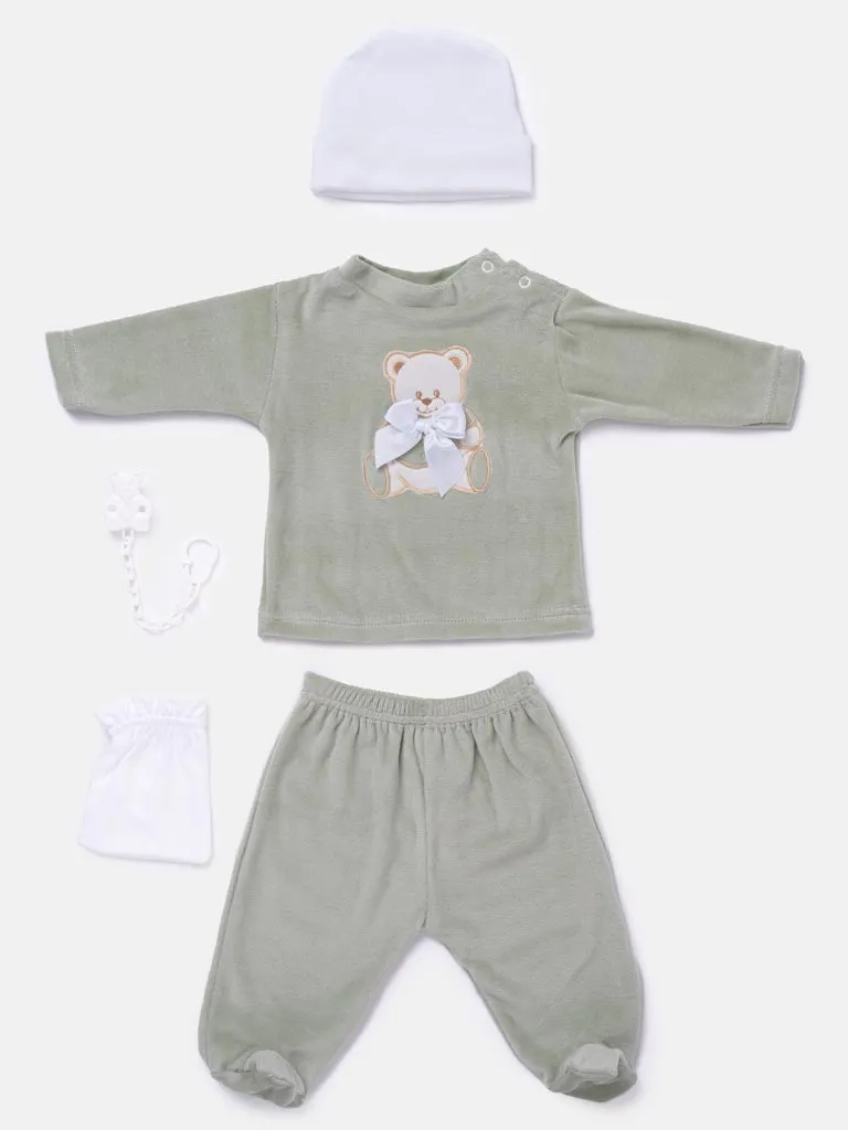 Baby Unisex 5-piece Teddy Gift Box Set - Mint Green