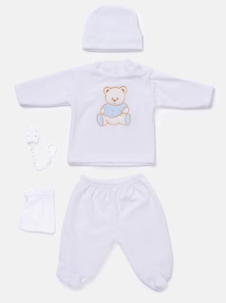 Baby Unisex 5-piece Teddy Gift Box Set - White