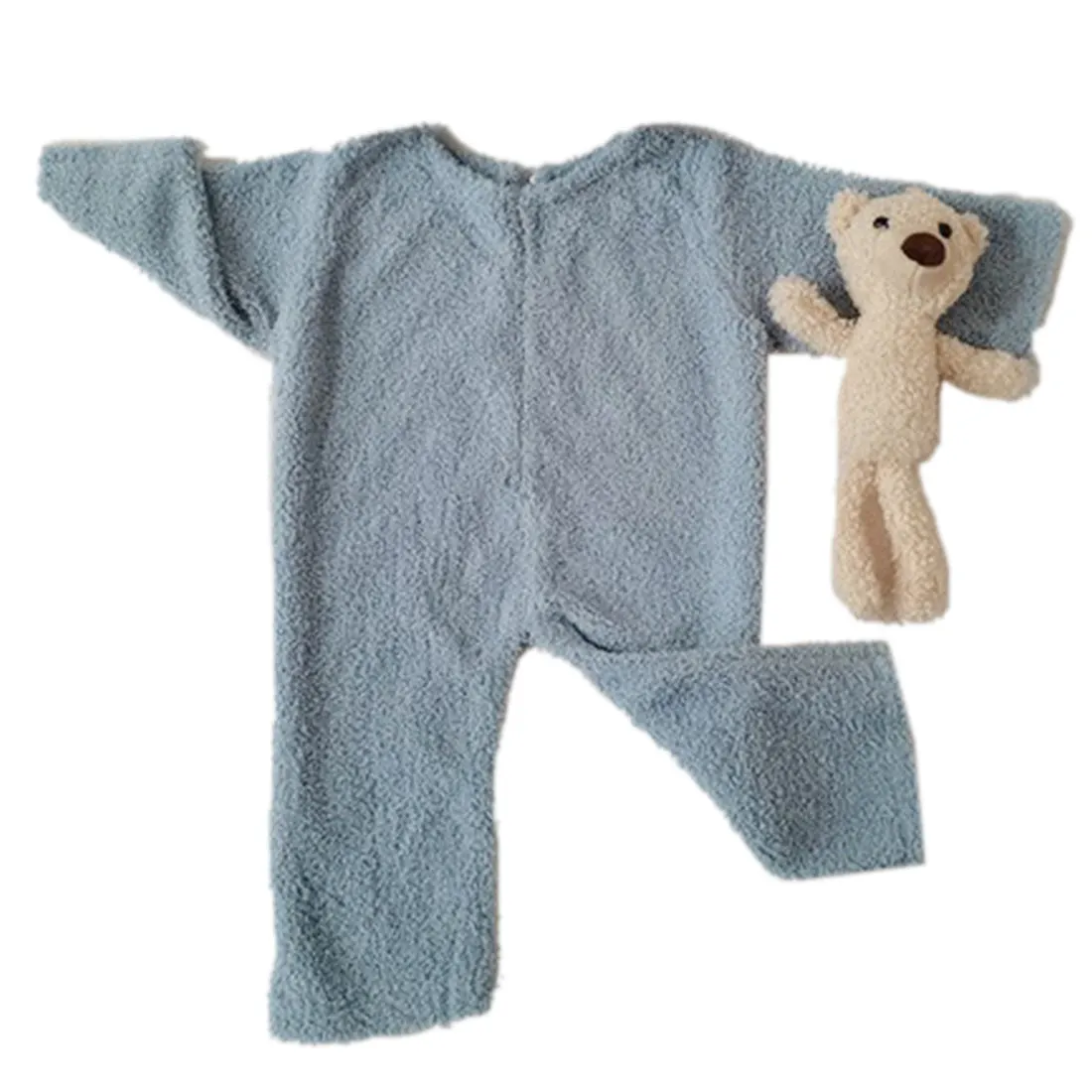 Babymoon (Set Of 4) Velvet Ready Romper, Toy, Pillow & Cap Baby Photoshoot Props-Blue