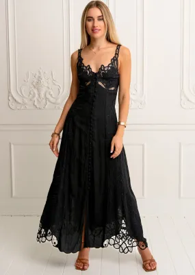 Black Maxi Embroidered Dress Night Glam