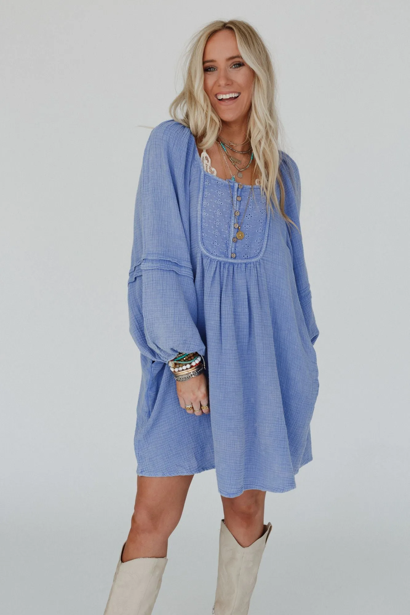 Blissful Gaze Baby Doll Dress - Blue