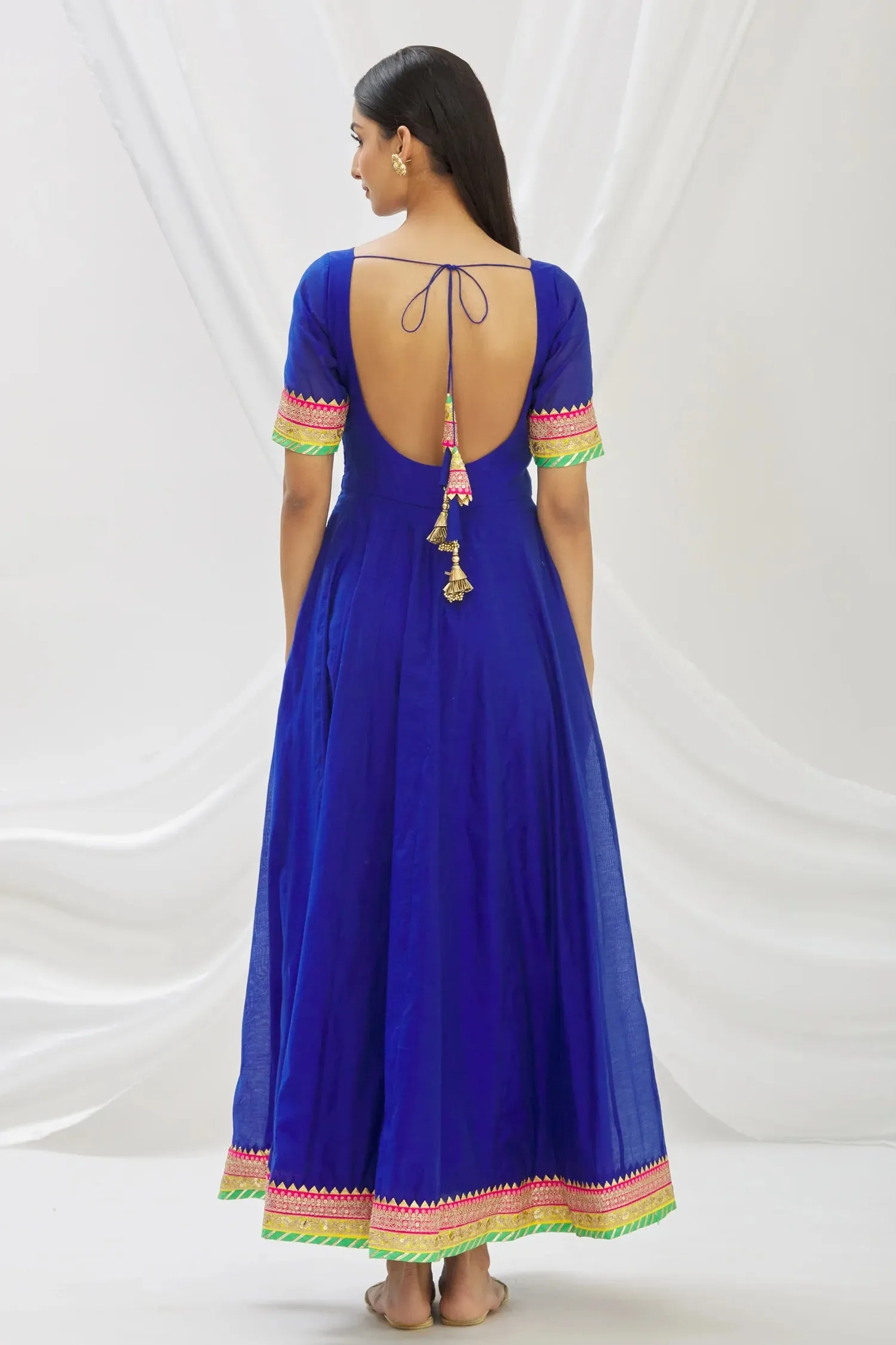 Blue Chanderi Anarkali Set