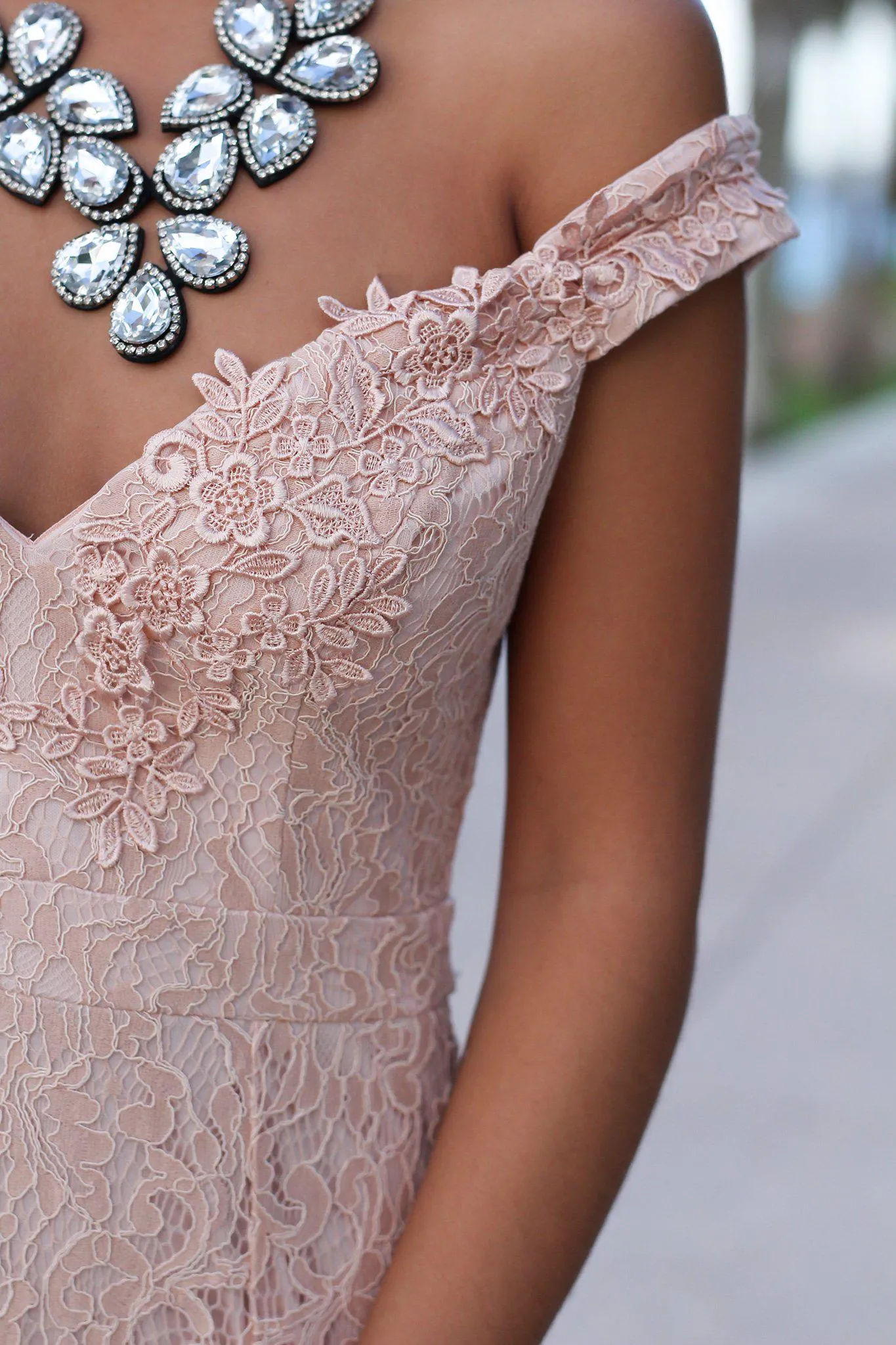 Blush Lace Off Shoulder Maxi Dress