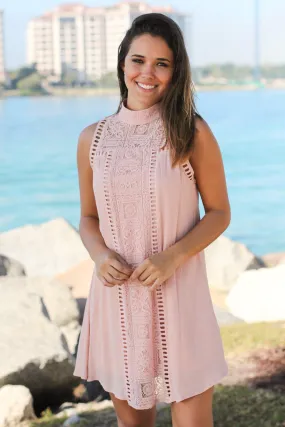 Blush Short Dress with Lace Detail