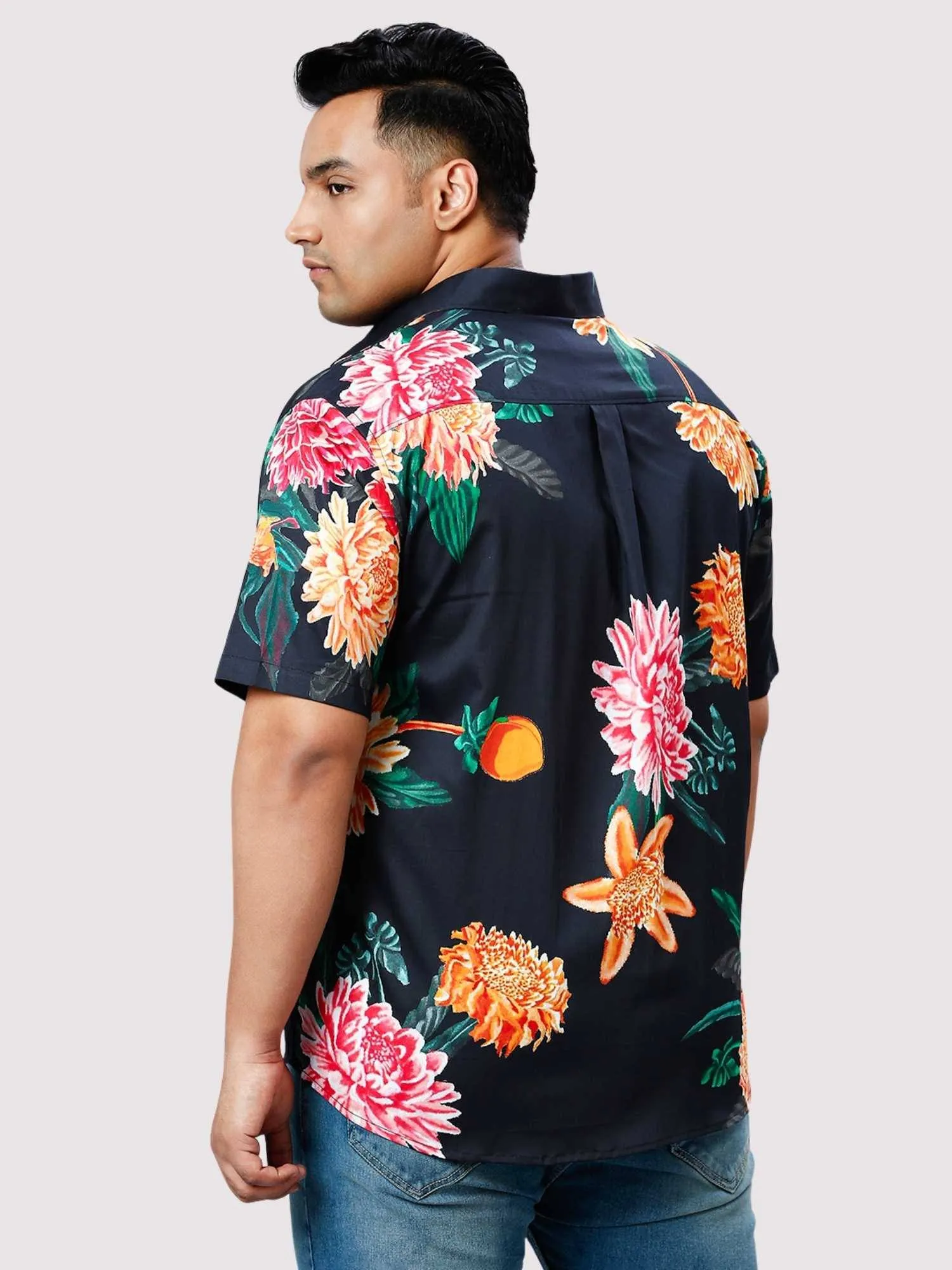 Bouquet Digital Printed Half Sleeve Shirt Men's Plus Size