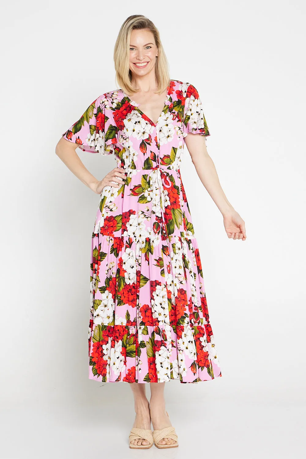 Briony Dress - Red/Pink Floral