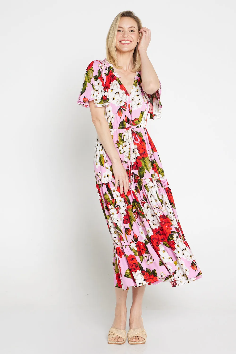 Briony Dress - Red/Pink Floral