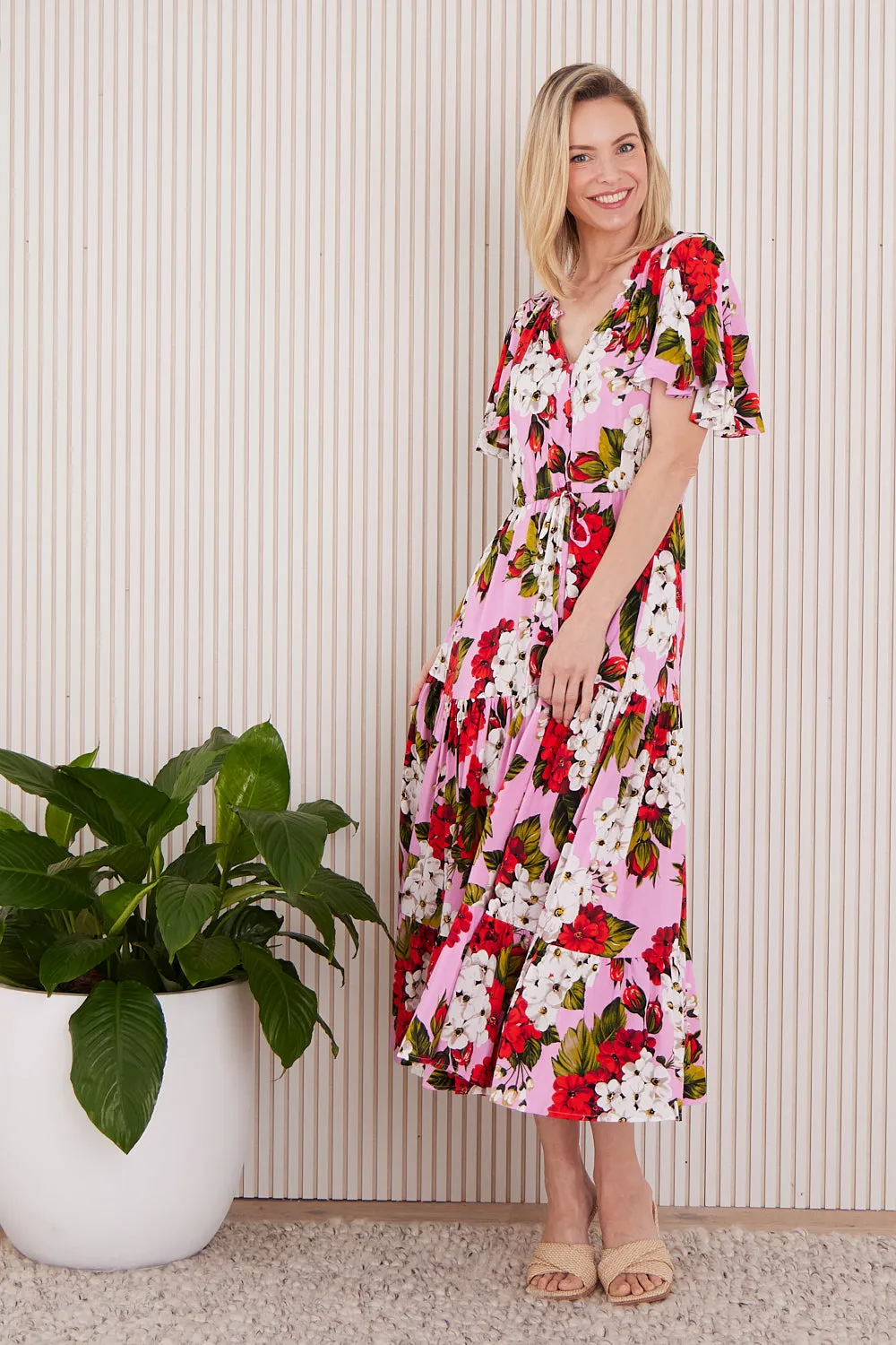 Briony Dress - Red/Pink Floral