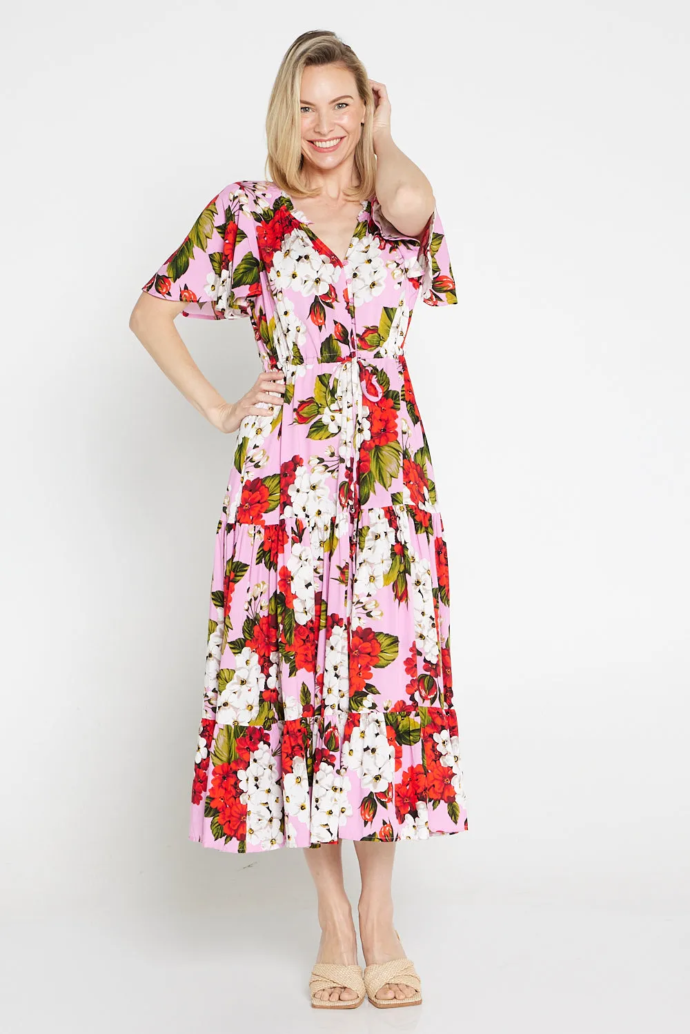 Briony Dress - Red/Pink Floral