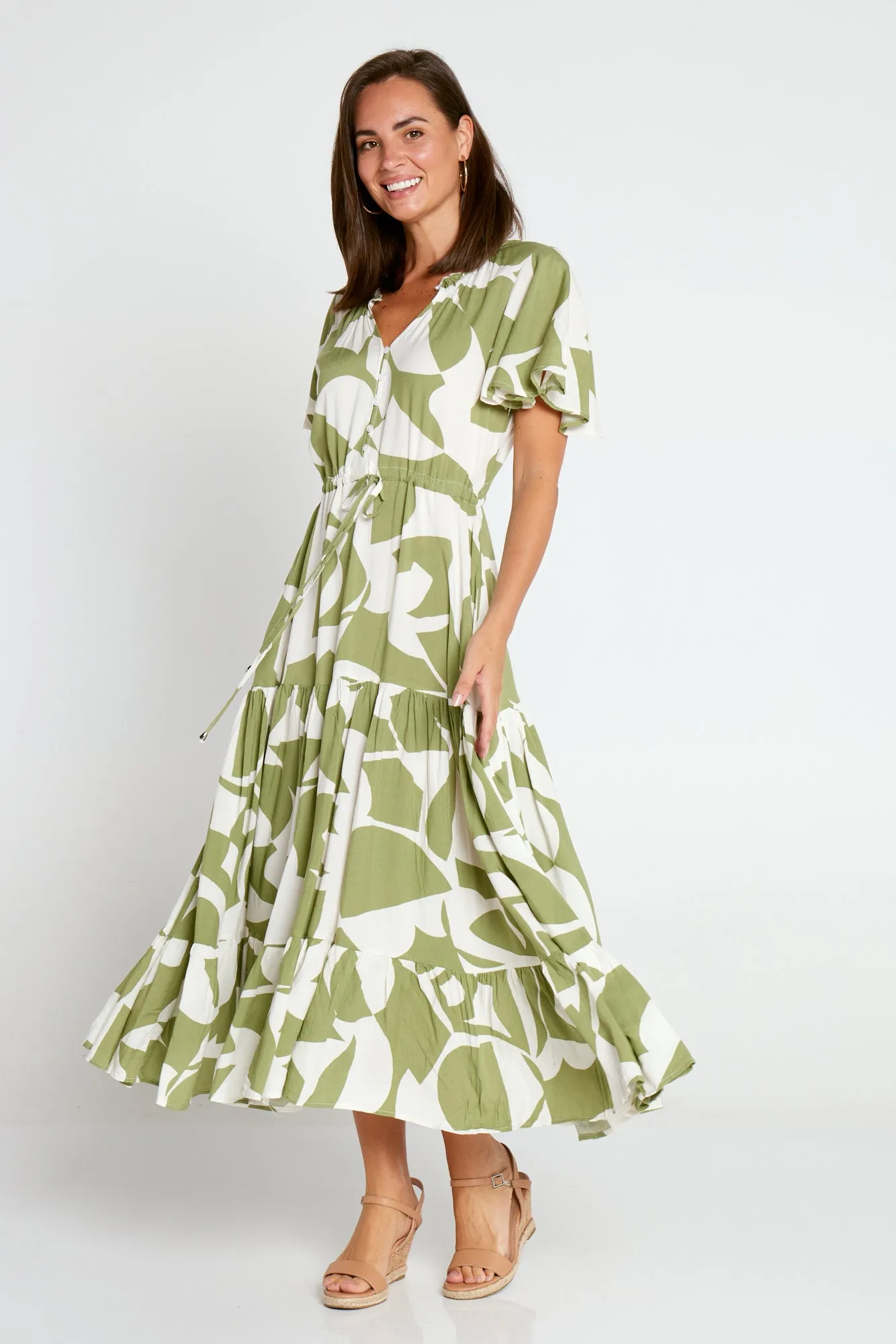 Briony Dress - Soft Khaki/Print