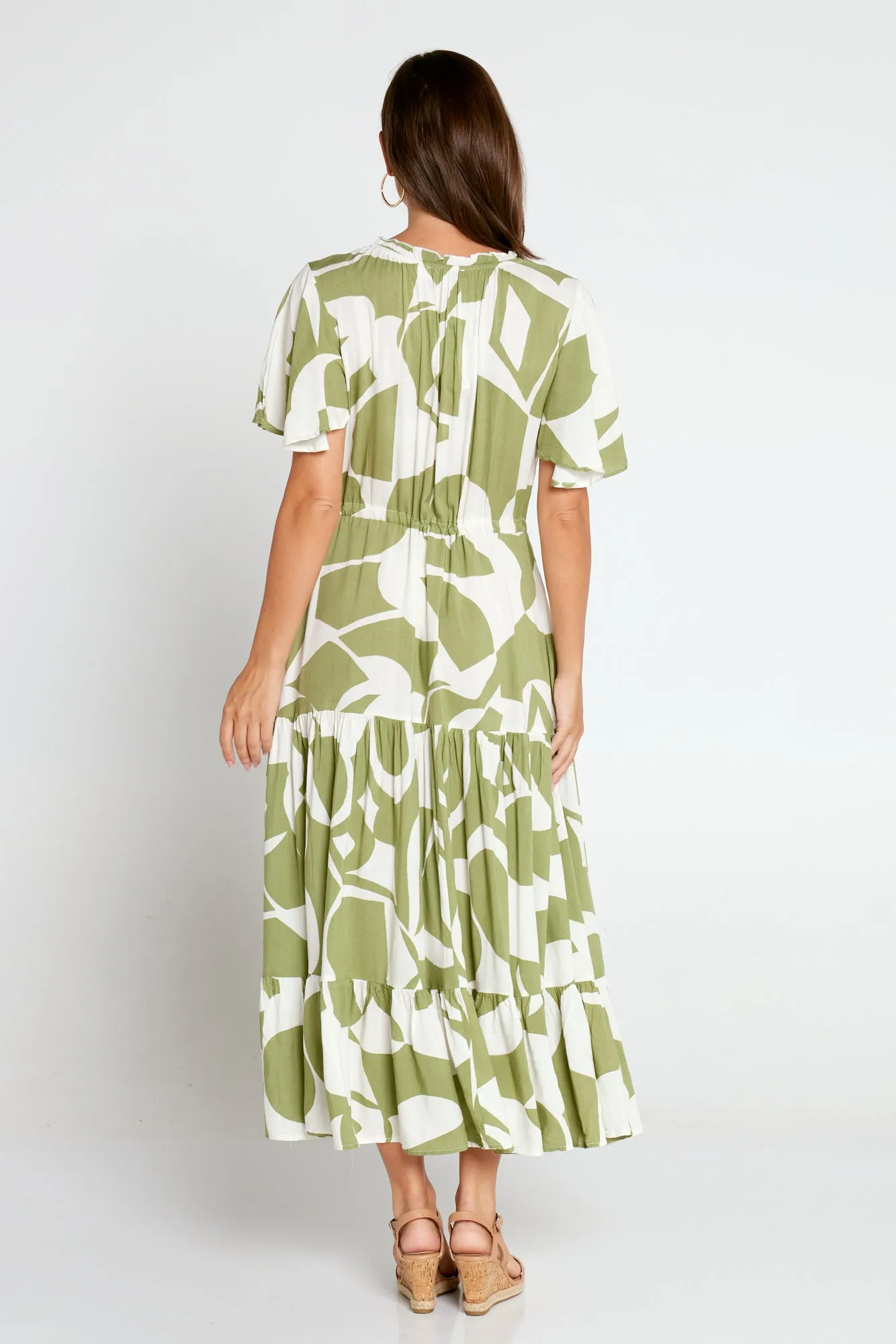 Briony Dress - Soft Khaki/Print