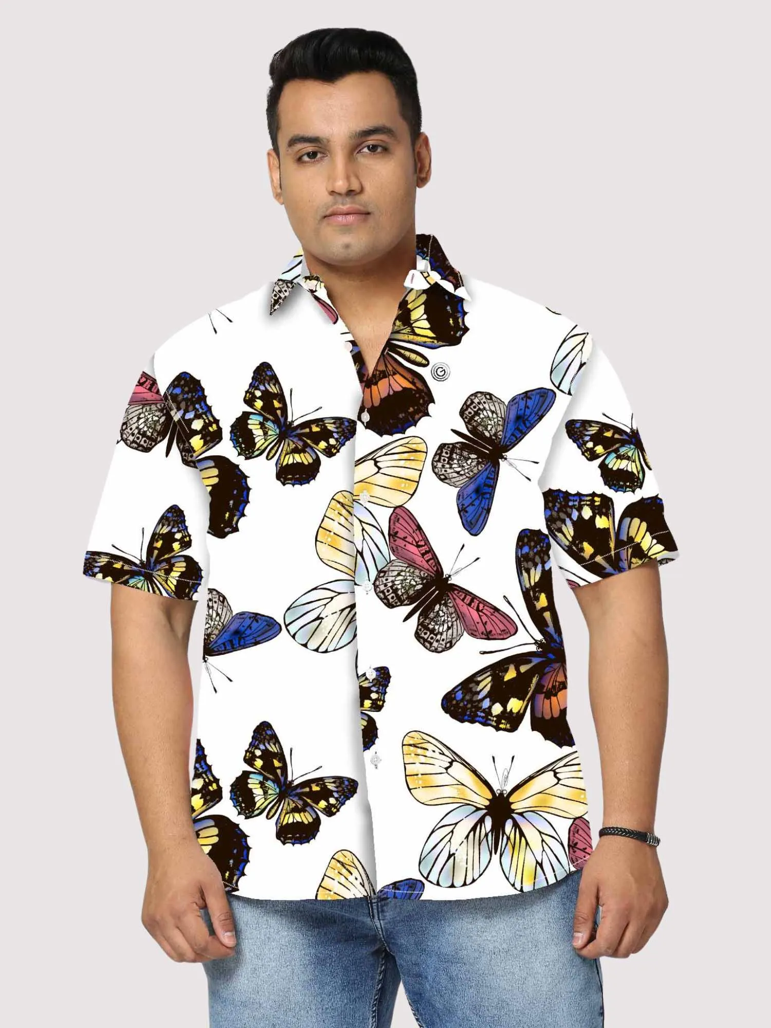 Butterfly Pattern Digital Printed Half Sleeve Shirt Men's Plus Size