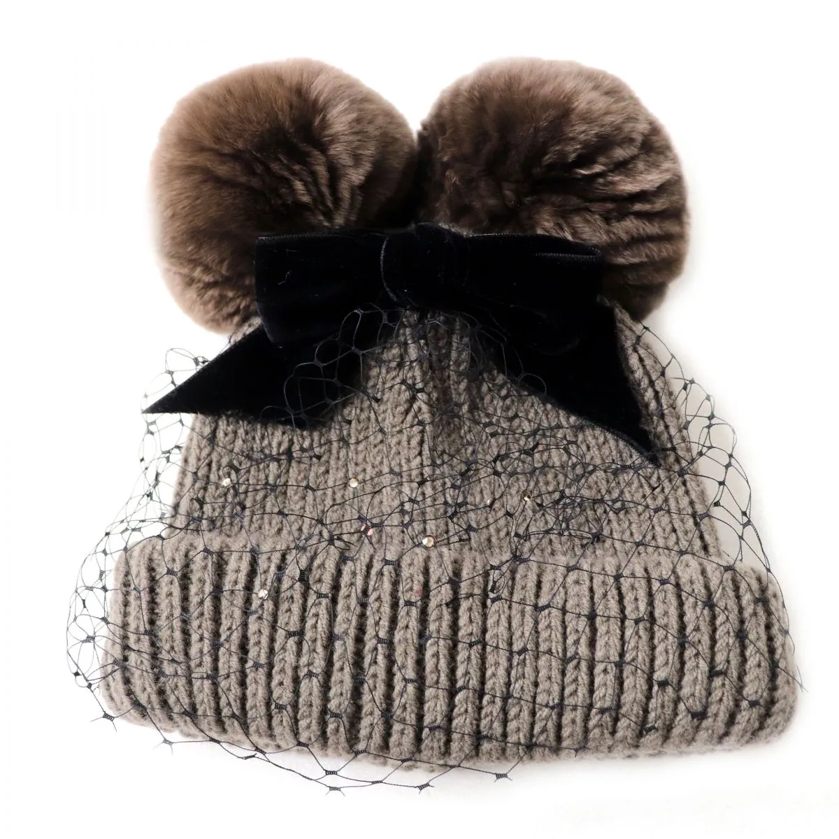 CA4LA Women's Rex Fur Velvet Knit Hat