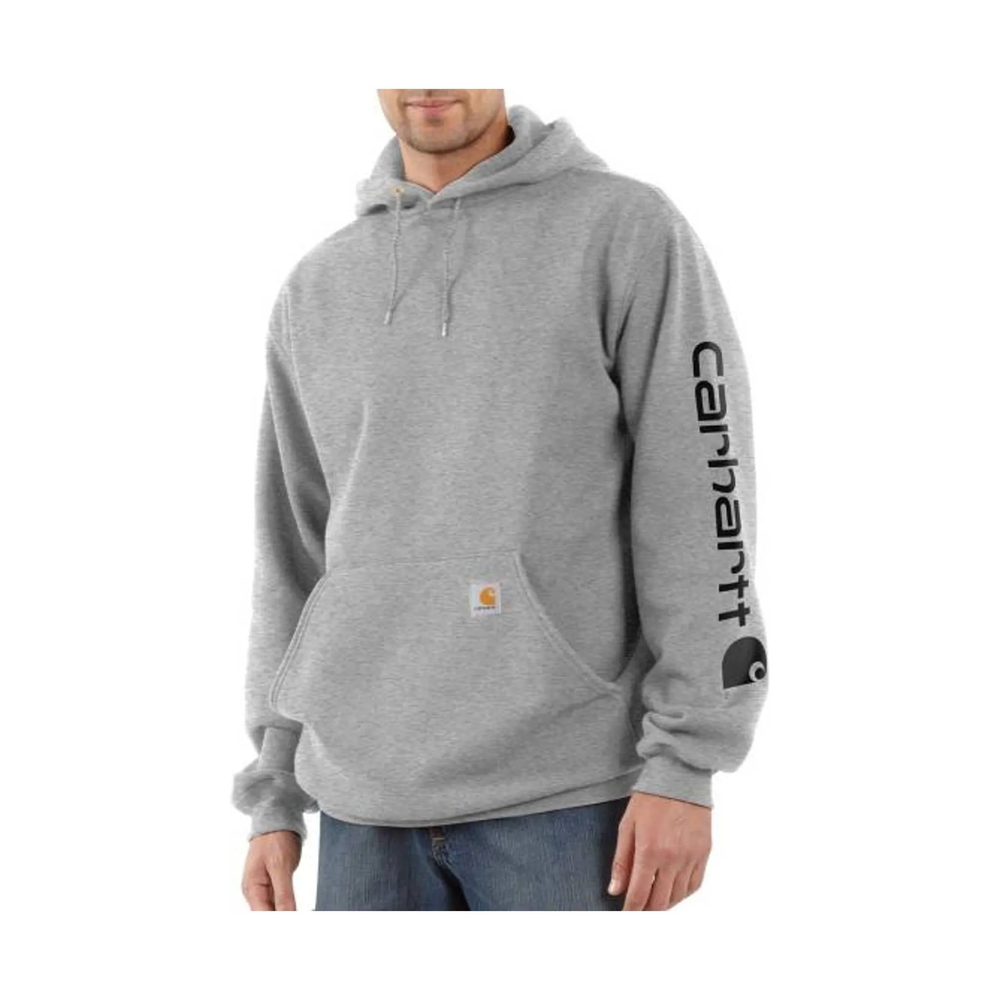 Carhartt Men's Midweight Hooded Logo Sweatshirt - Heather Gray Black