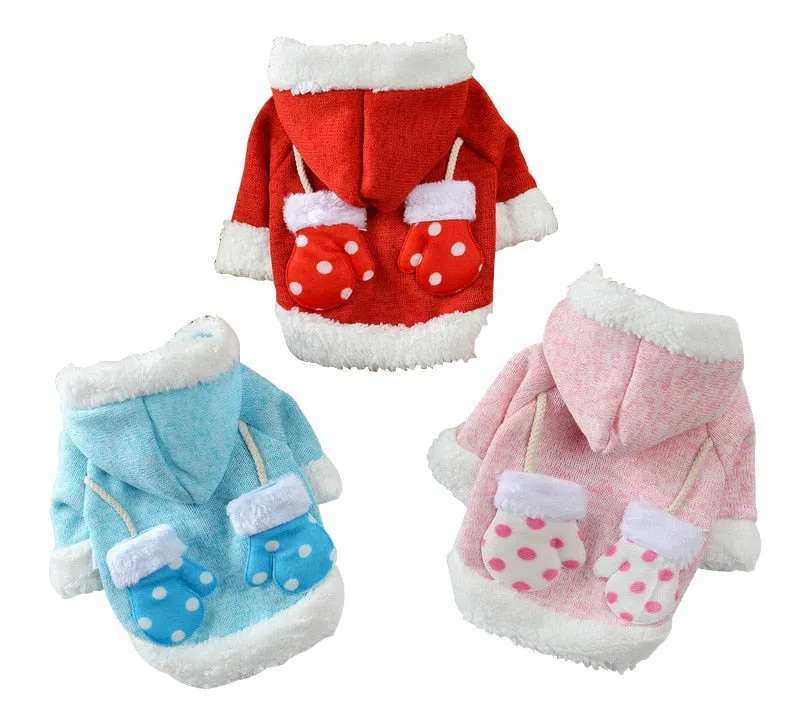 Christmas Santa With Mittens Knit Winter Coat For Dogs