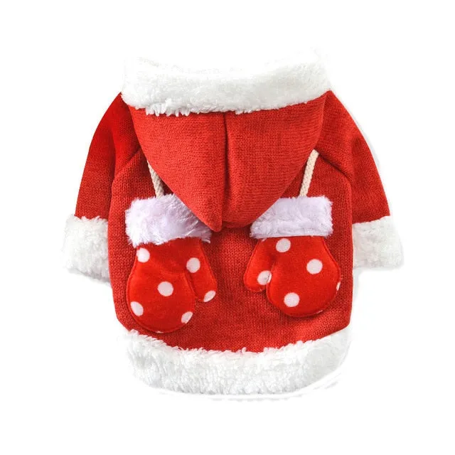 Christmas Santa With Mittens Knit Winter Coat For Dogs