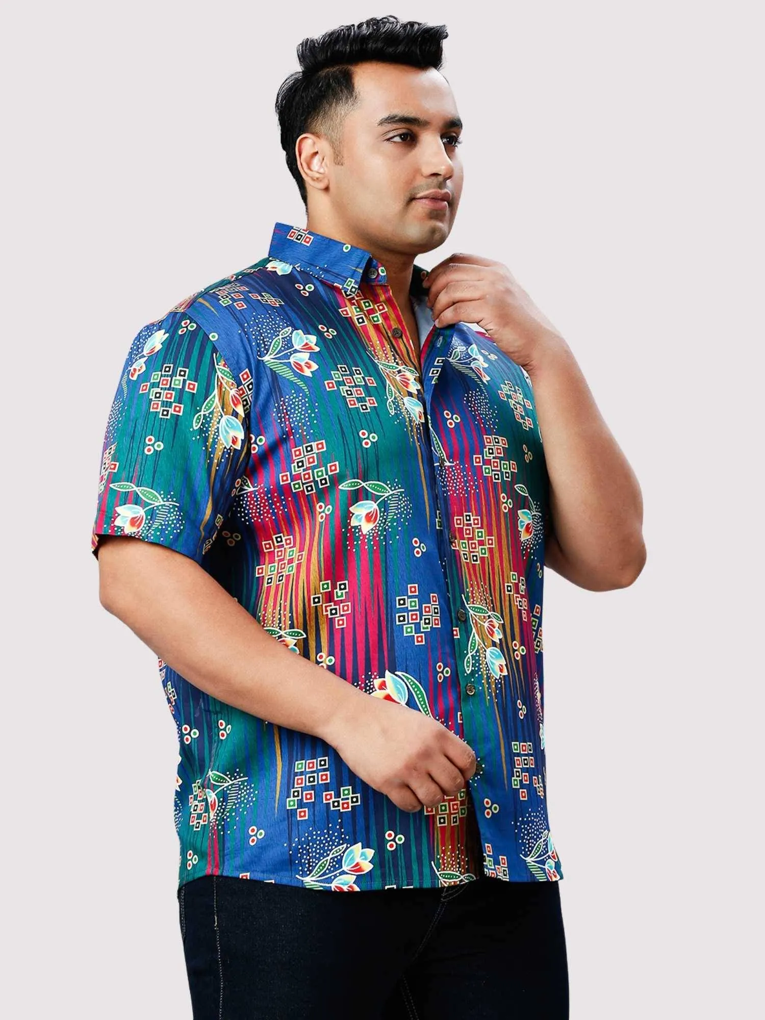 Cloud Burst Digital Printed Half Sleeve Shirt Men's Plus Size