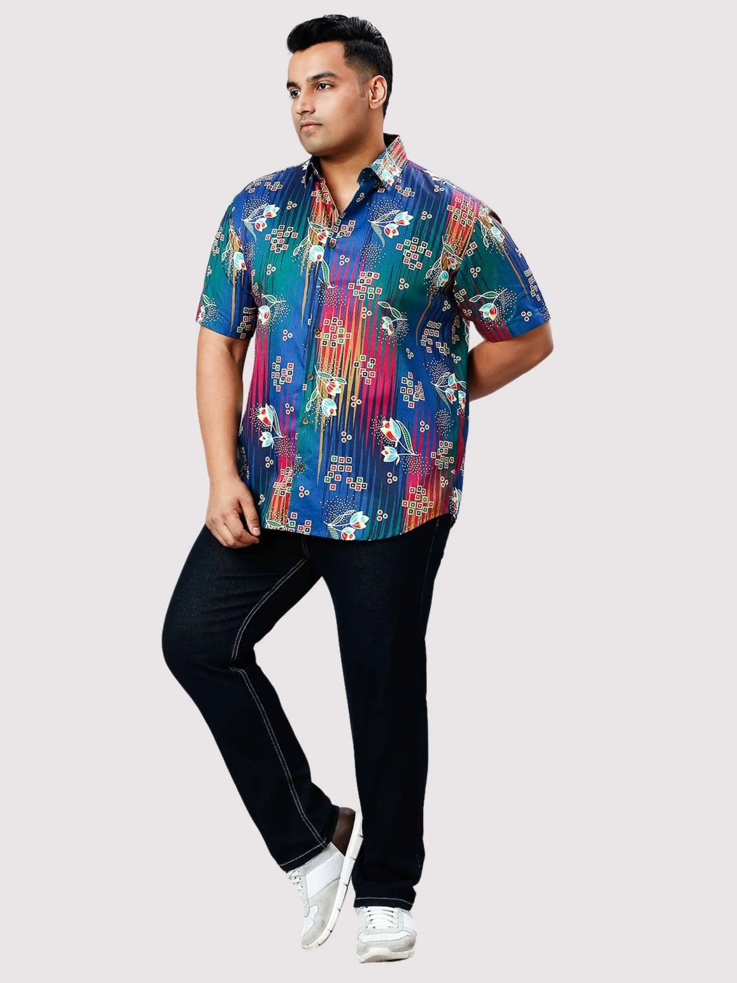 Cloud Burst Digital Printed Half Sleeve Shirt Men's Plus Size