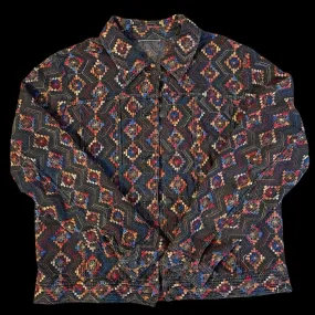 Coldwater Creek Embroidered Rainbow Flowers Geometric Design Denim Jacket