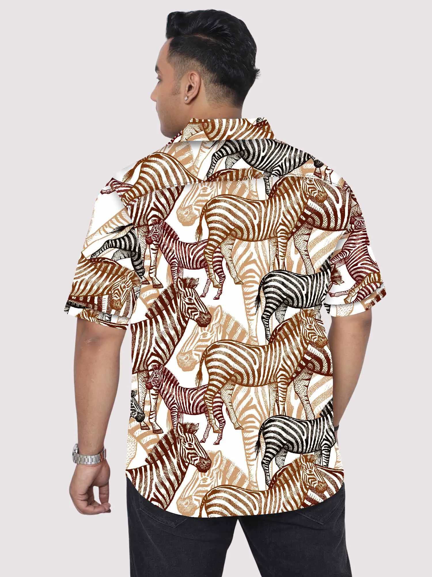 Colored Zebras Digital Printed Half Sleeve Shirt Men's Plus Size