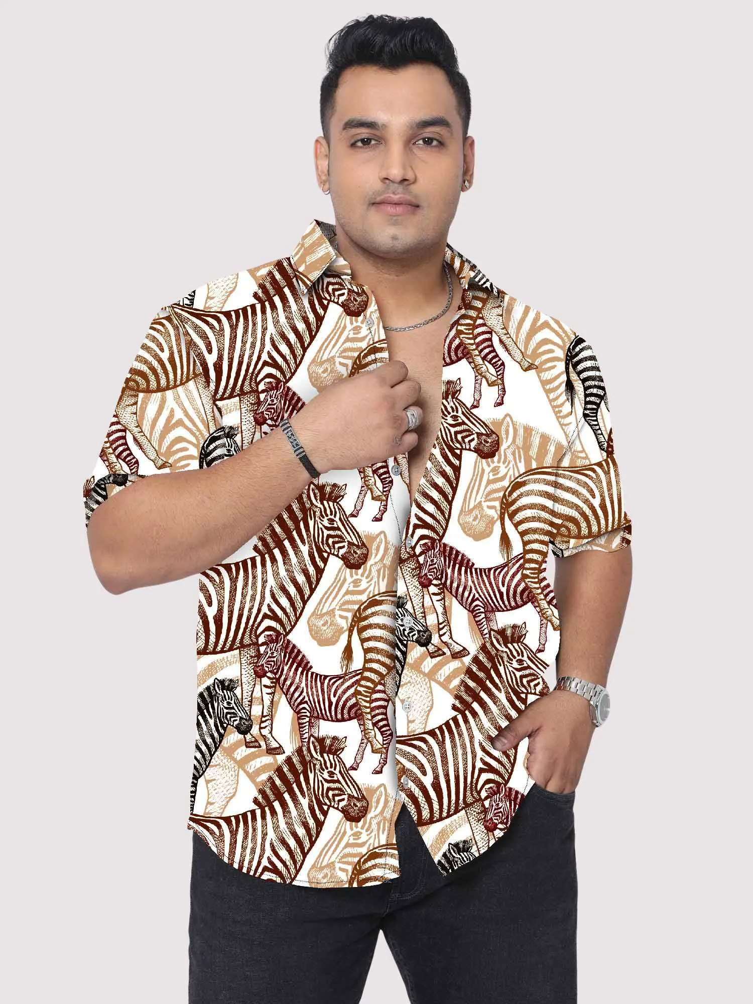 Colored Zebras Digital Printed Half Sleeve Shirt Men's Plus Size