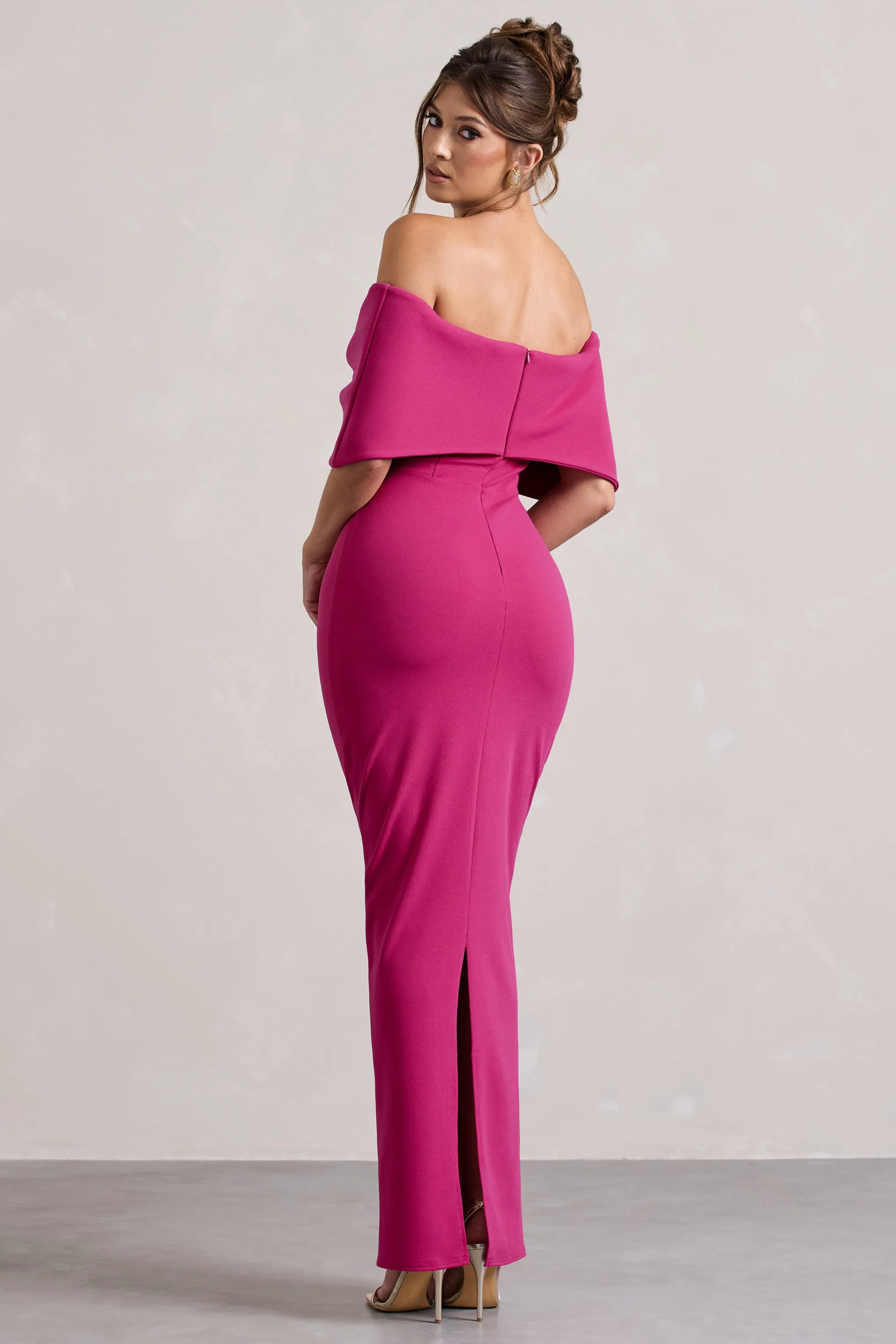 Cornelia | Hot Pink Strapless Maxi Dress With Oversized Bow