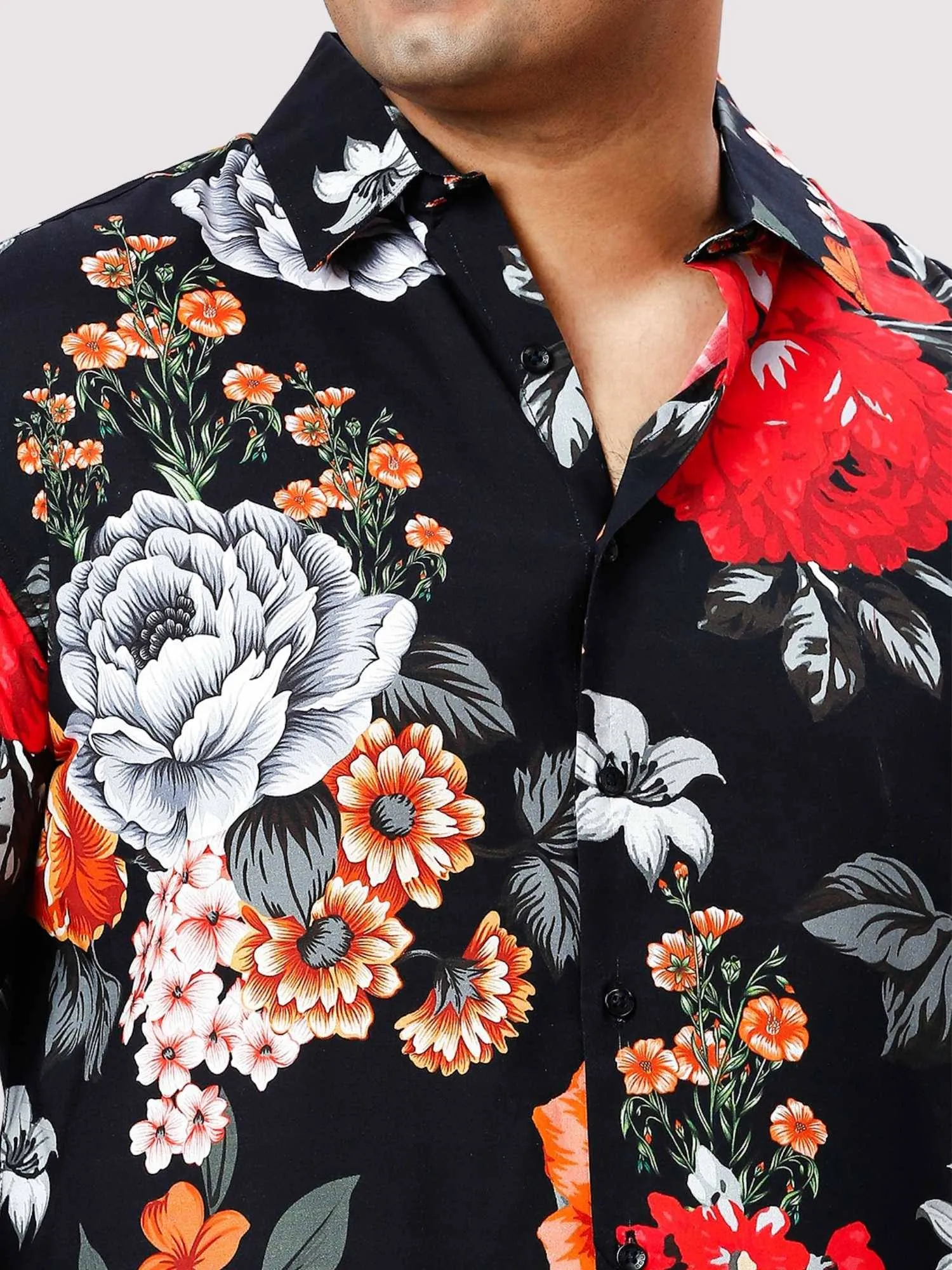 Cornell Flowers Digital Printed Half Sleeve Shirt Men's Plus Size