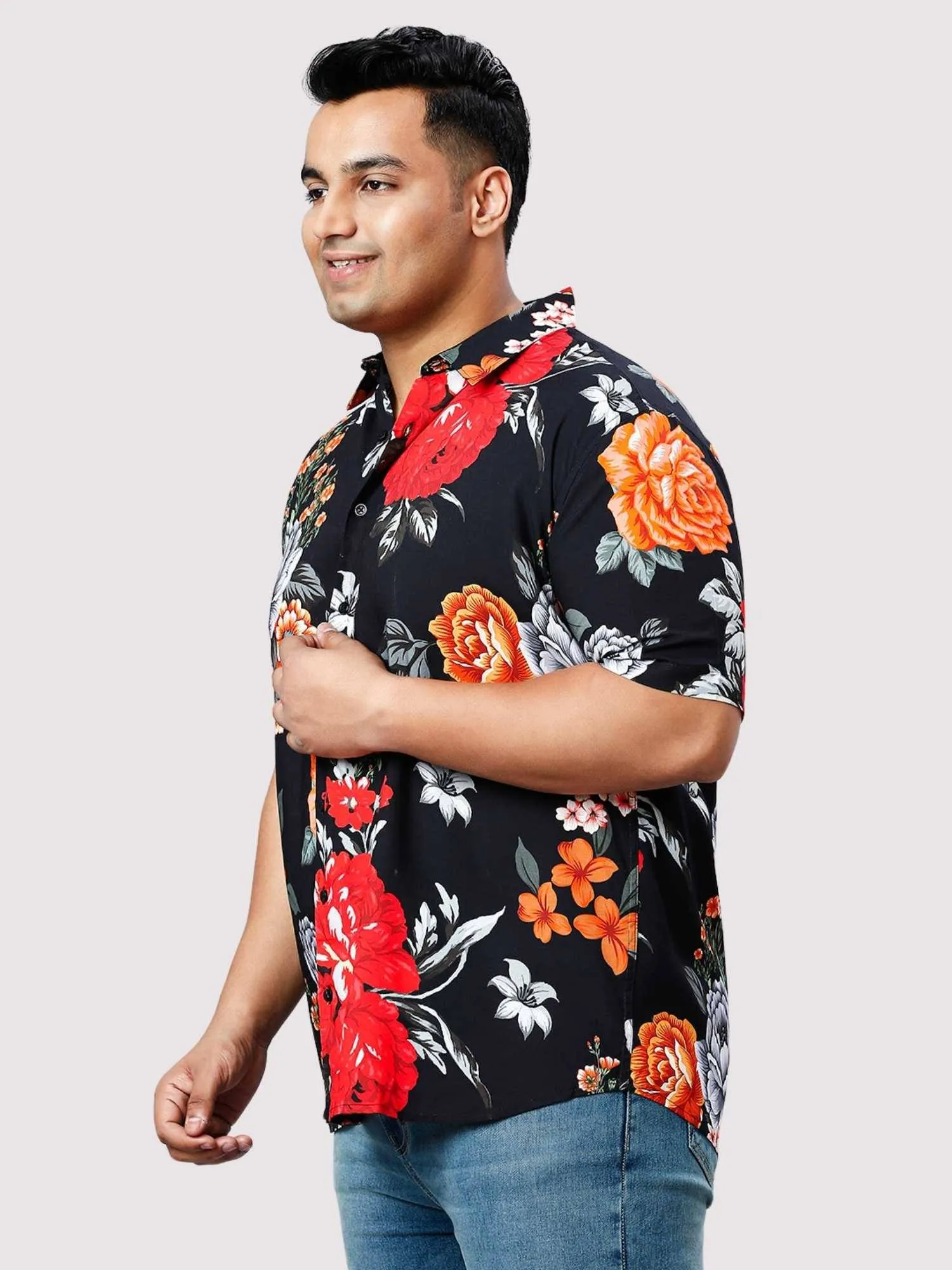 Cornell Flowers Digital Printed Half Sleeve Shirt Men's Plus Size