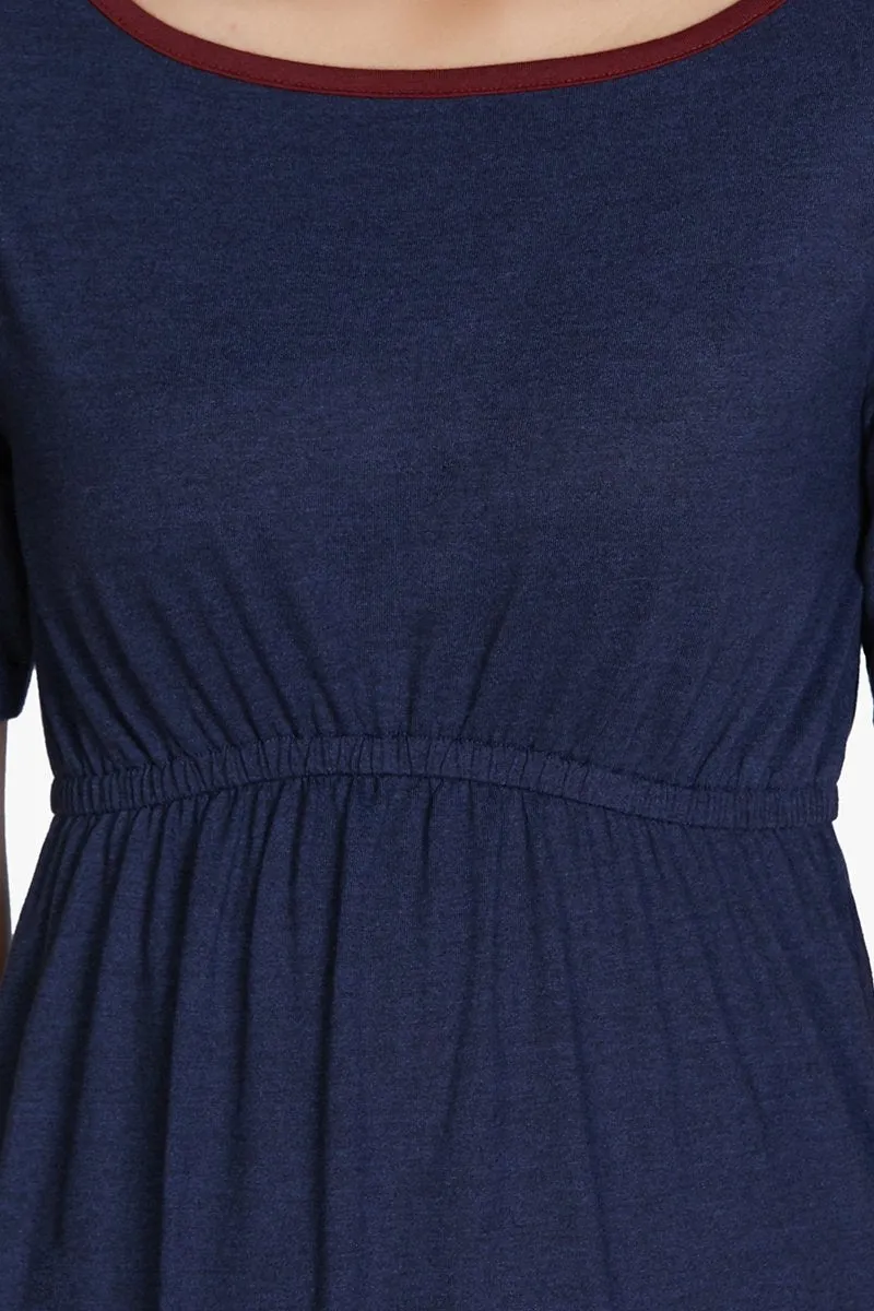 Cotton Blend Chemise Dress - Navy